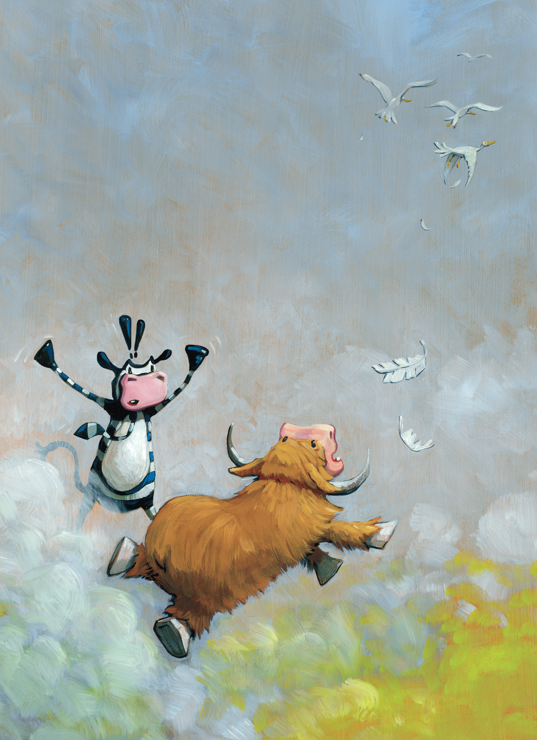 4 Birds 11" wide. Oil on illustration board, 2012. $300 . Buy this painting.