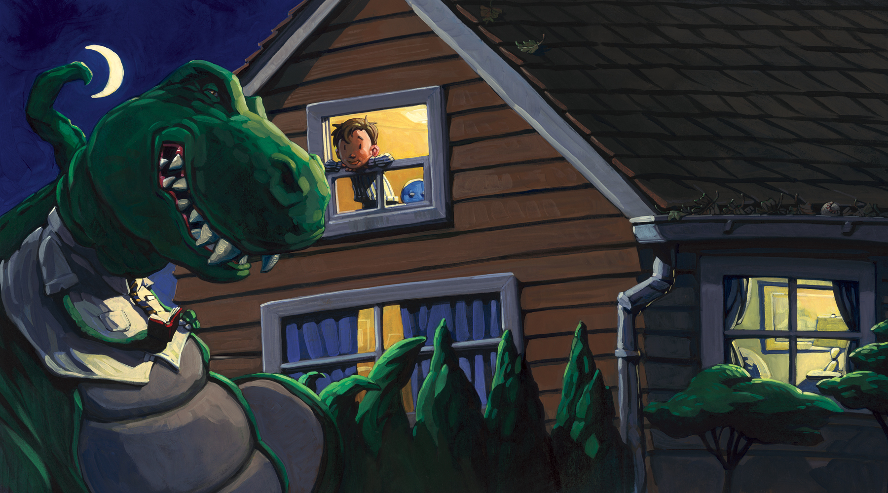 Bedtime Story 25" wide, with a 30" frame. Oil on illustration board, 2010. $600 . Buy this painting.