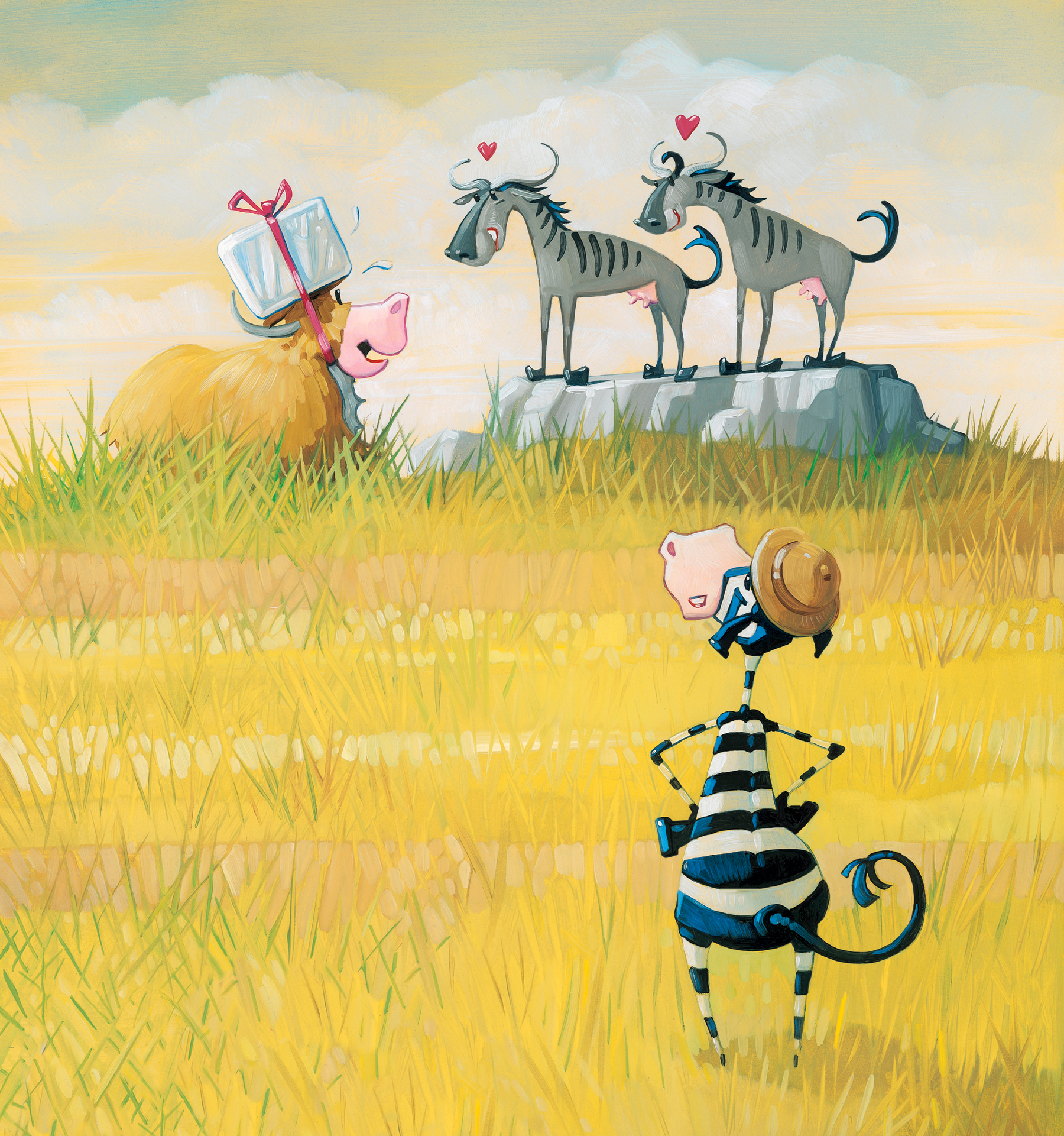 I Love Gnu 11" wide. Oil on illustration board, 2013. $400 . Buy this painting.