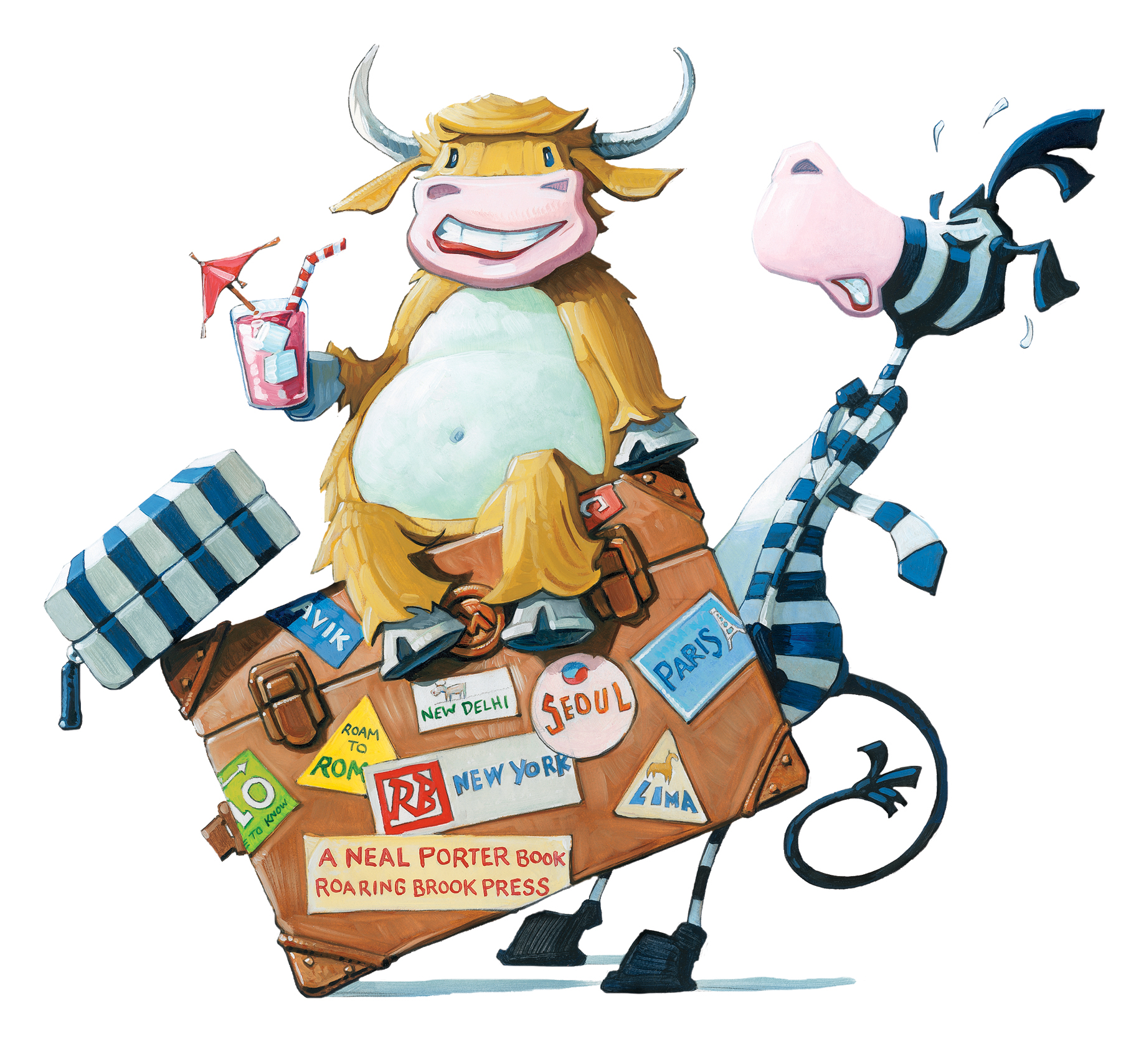 Lugging the Ox (title page) 13" wide. Acrylic and oil on illustration board, 2013. $250 . Buy this painting.