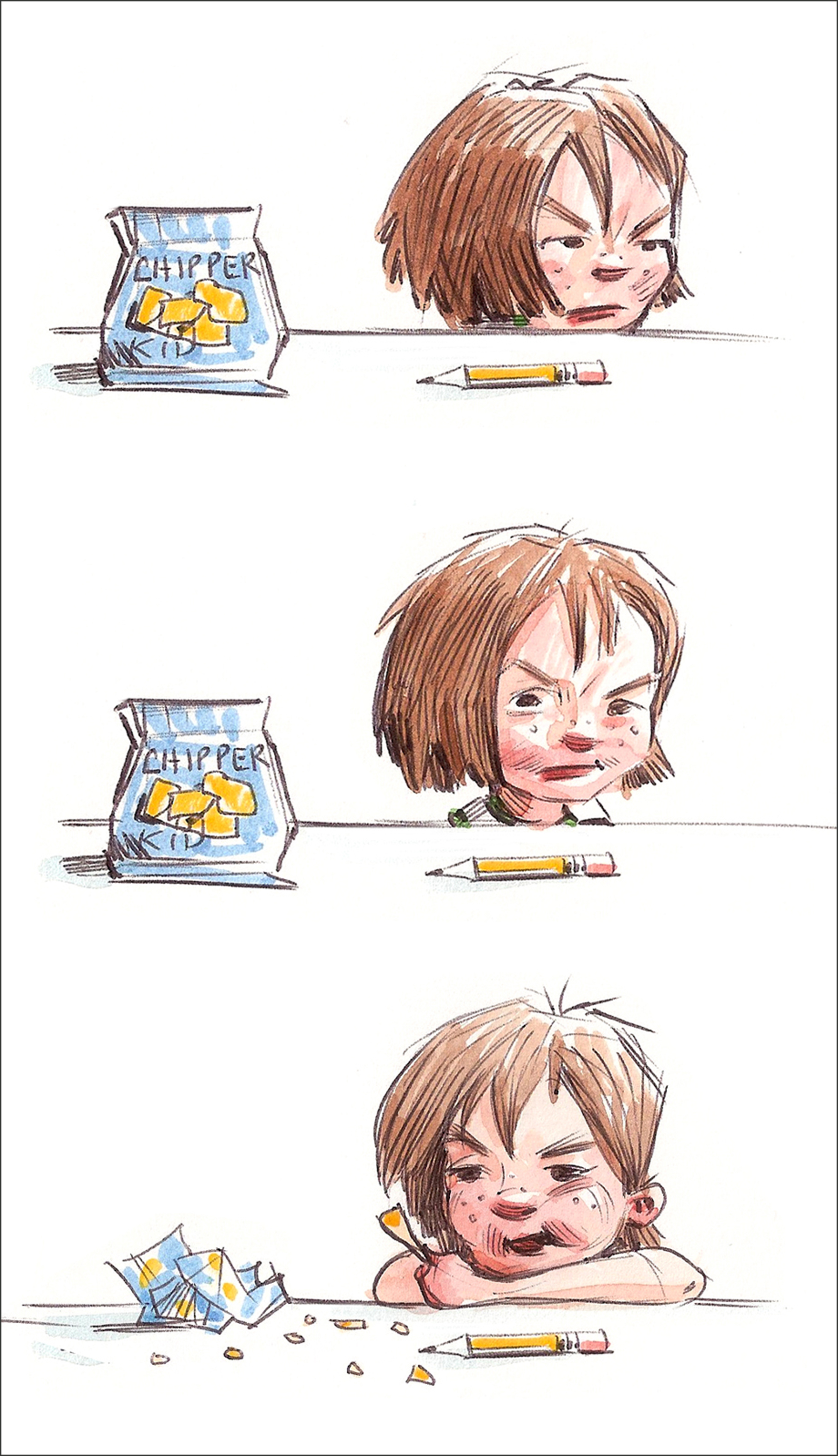 An early sketch for He Gave Me Chips. Yeah, this girl has already had a rough life! Yikes!