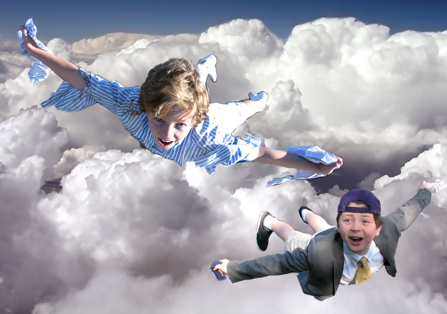 Reference photo compilation for Flying! I photographed the kids as they lay on their stomachs, on a table.