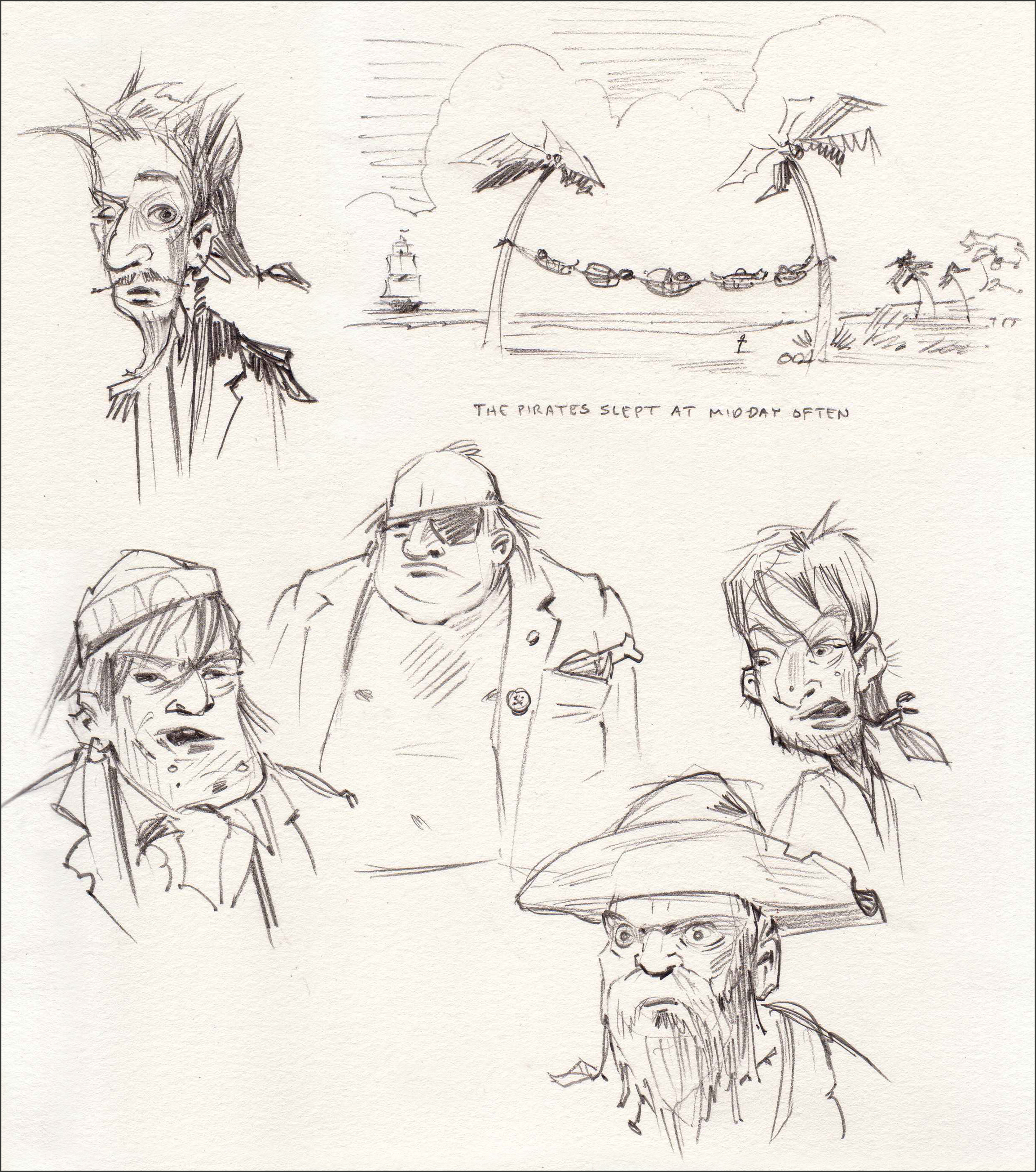 Character studies for pirates.