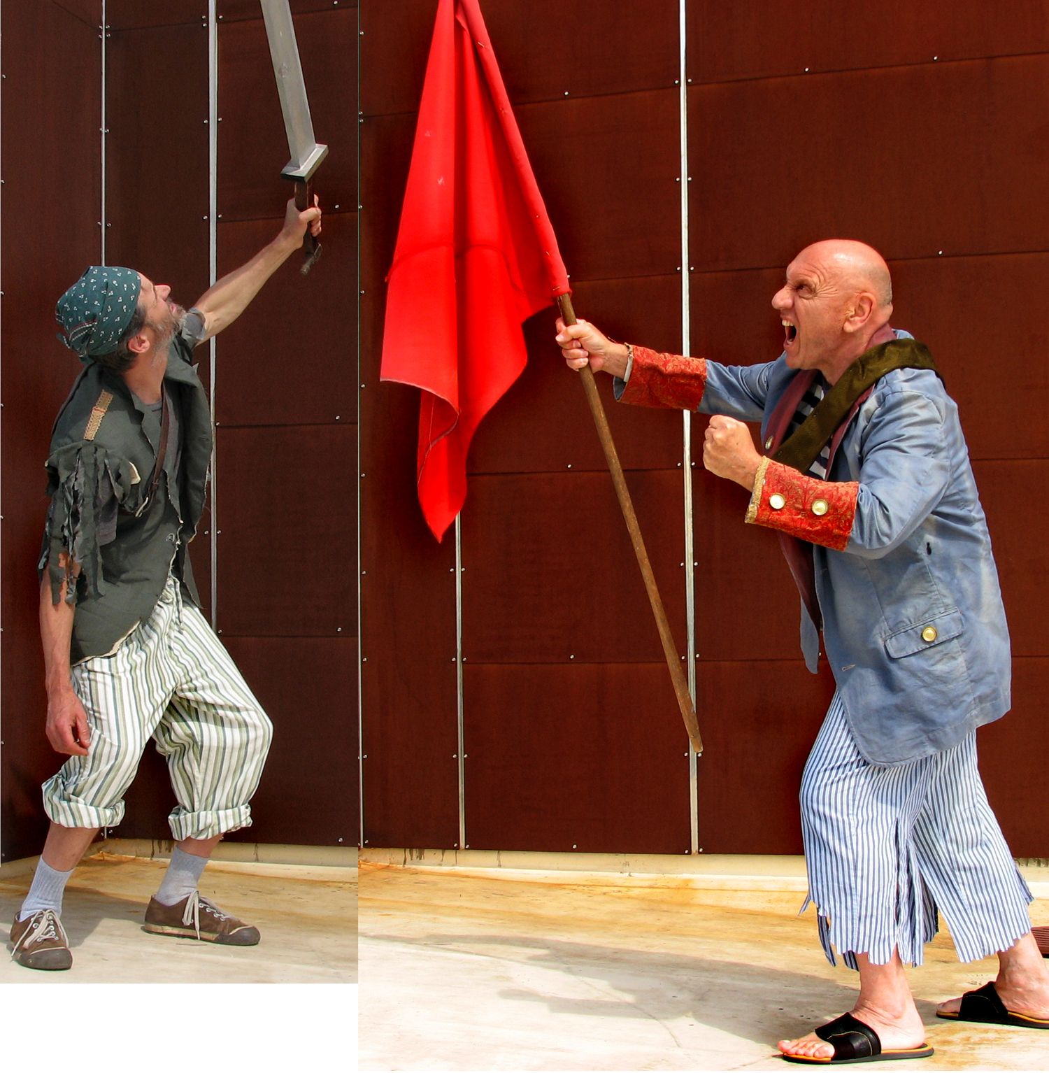 I posed friends as pirates. Compare the guy with the flag to the image from Get Him! , above.