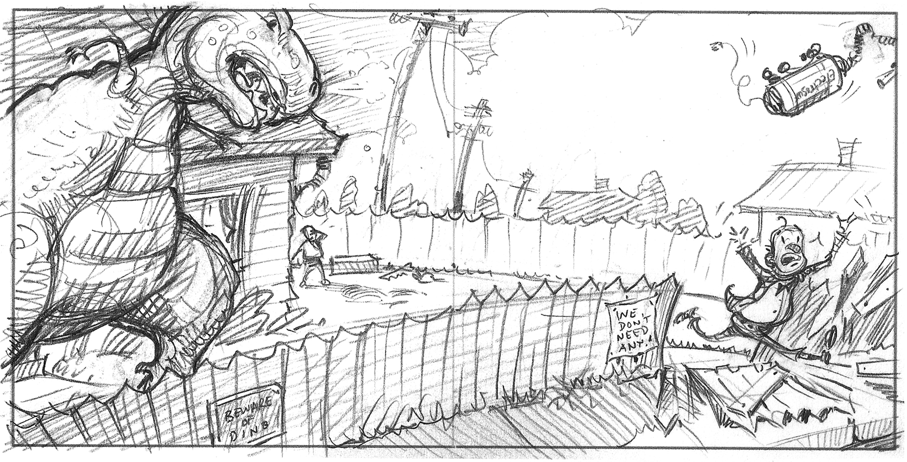 An early sketch for We Don't Want Any!