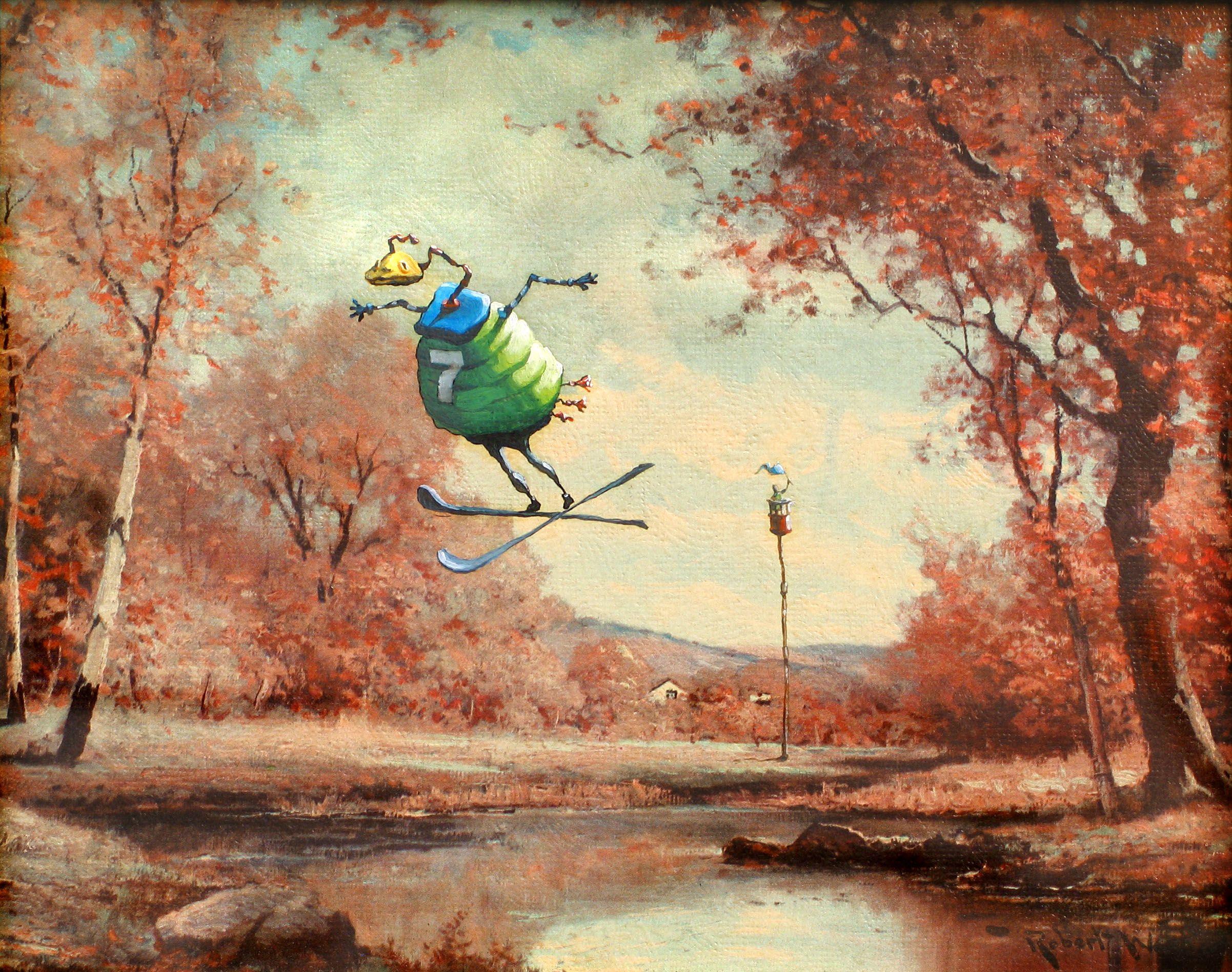 The Stream Jumper • Oil on an existing print