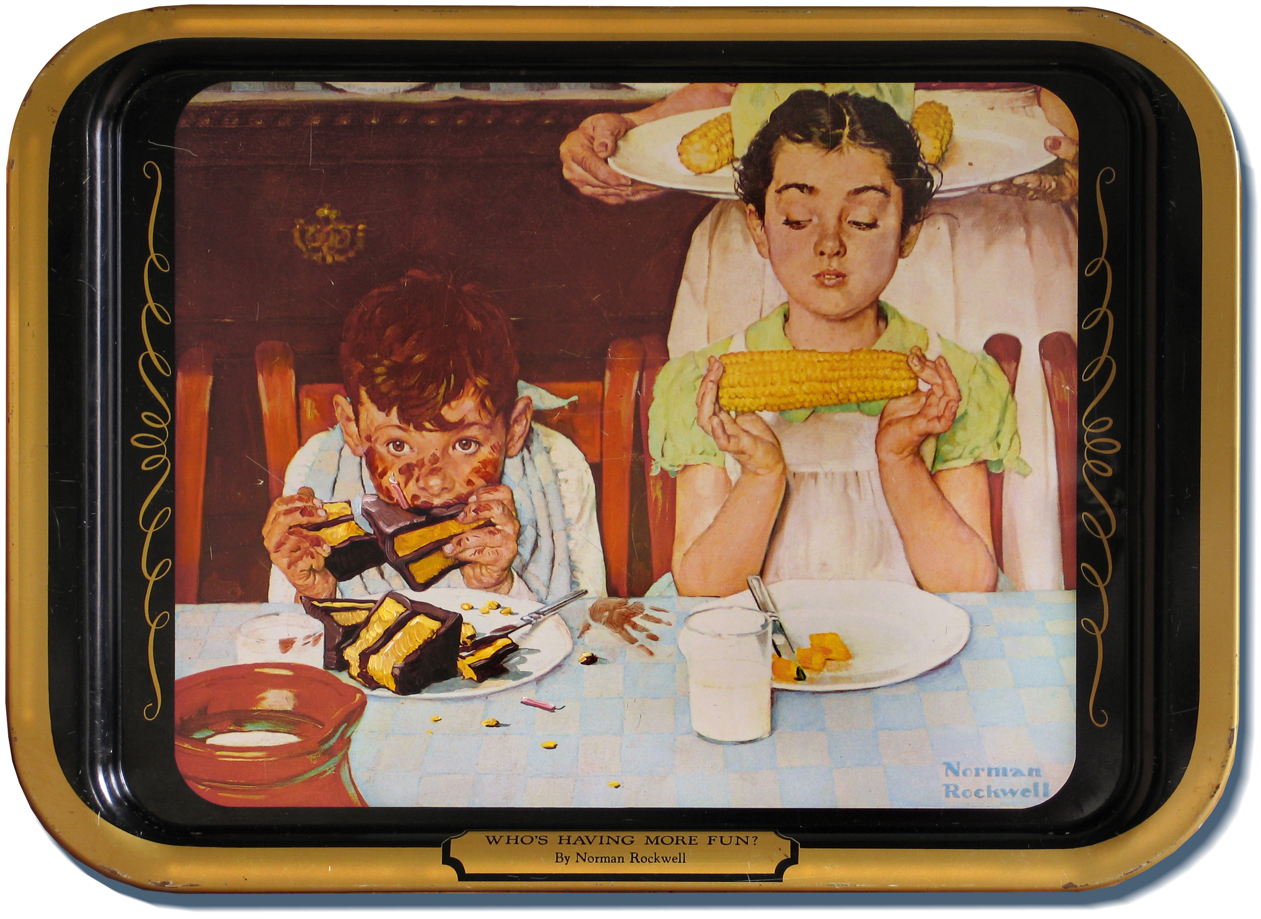 Cake Glutton • Oil on a serving tray (from a Norman Rockwell illustration)