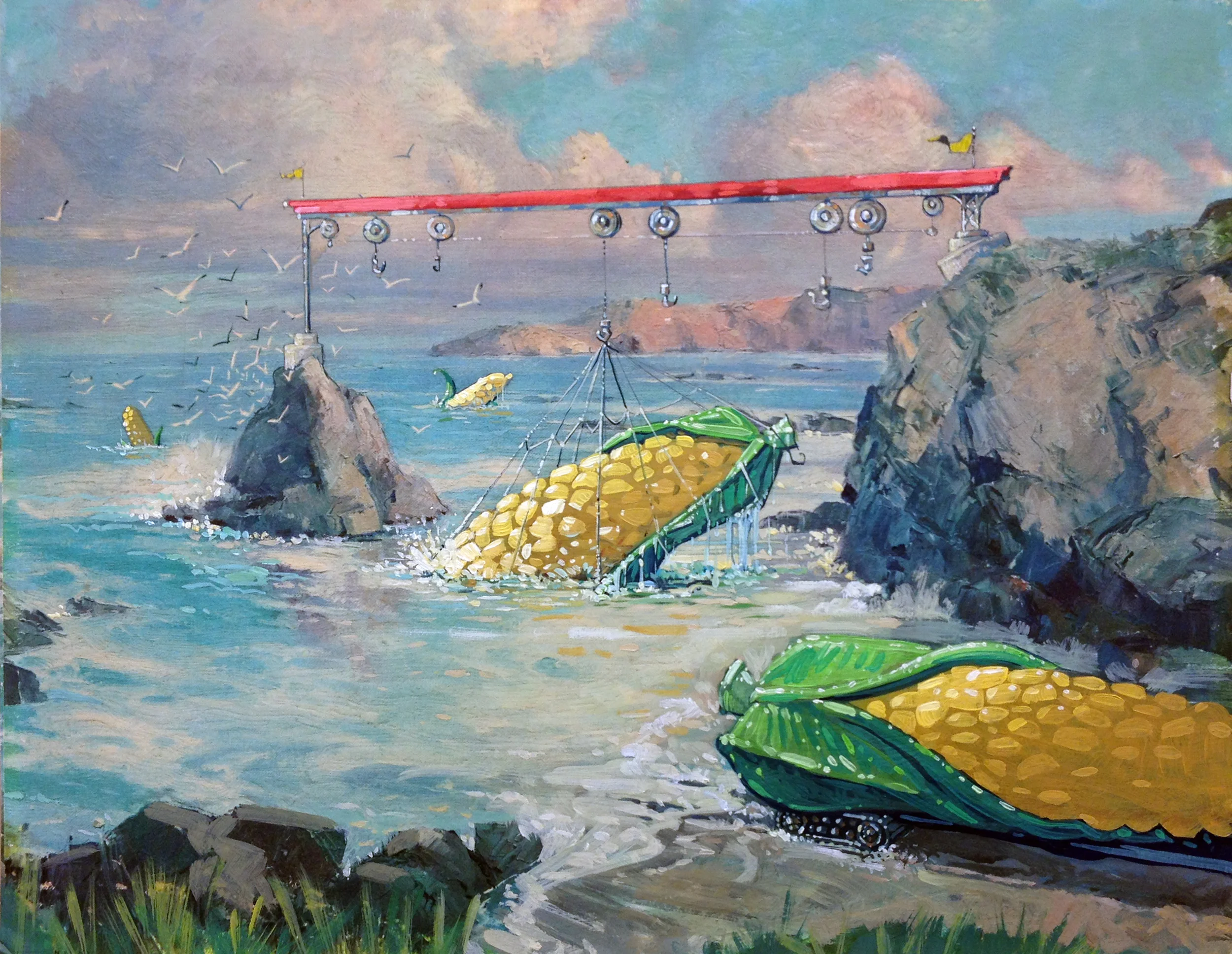 Hydroponic Corn • Oil on an existing print