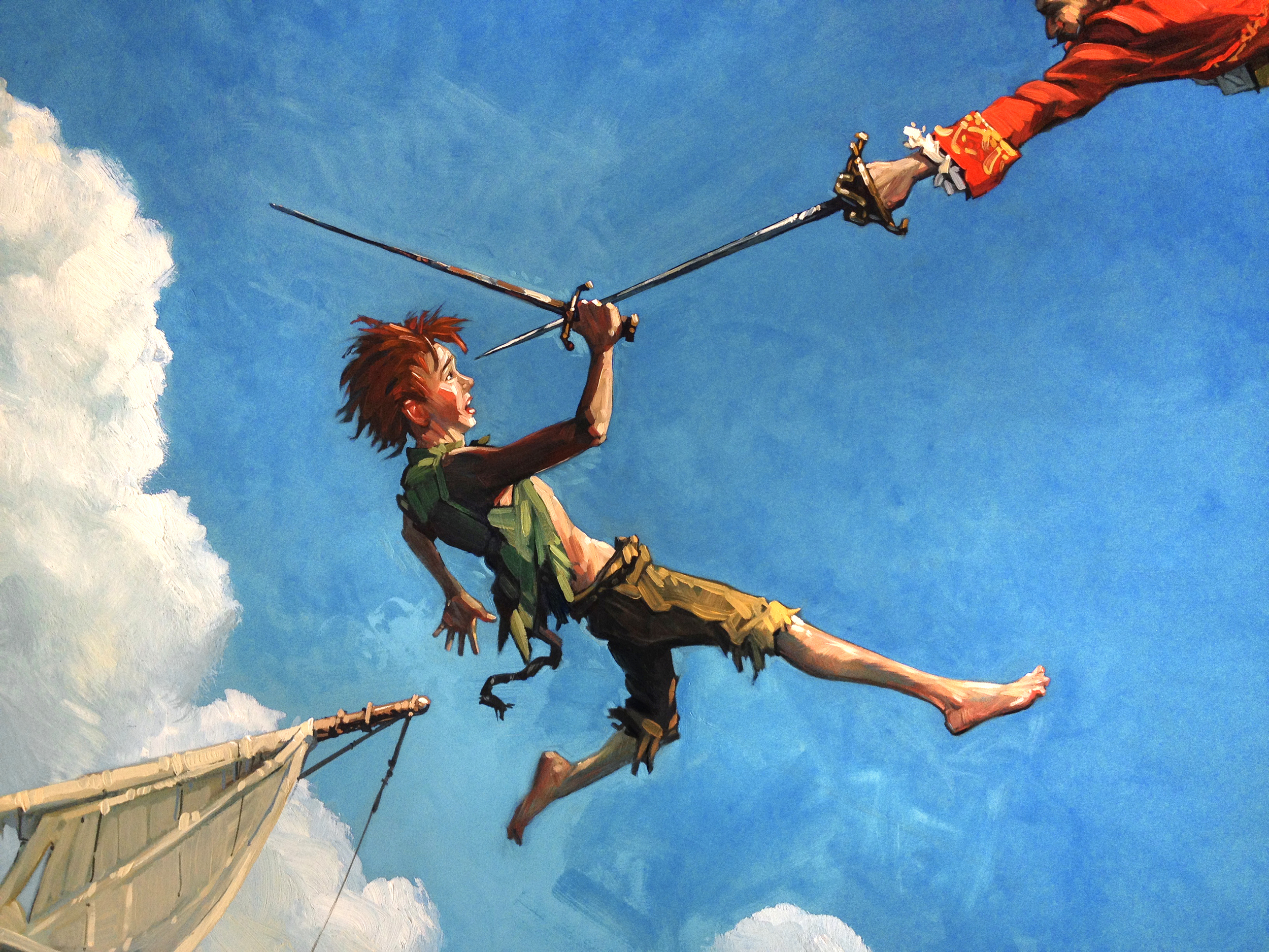 Detail from The Duel . Note that Peter's arm is raised now, to block Hook's thrust.