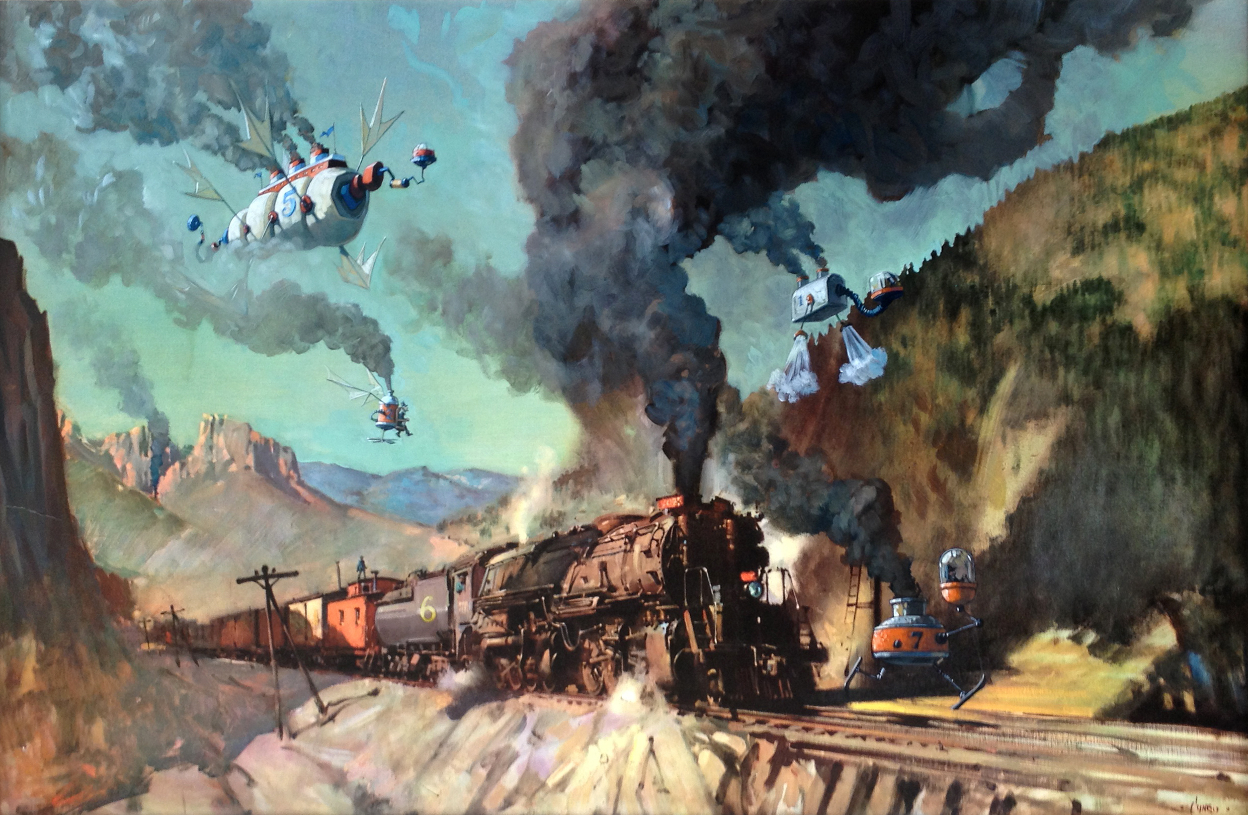 . . . ahh, much better. The Great Age of Steam • Oil on a print.