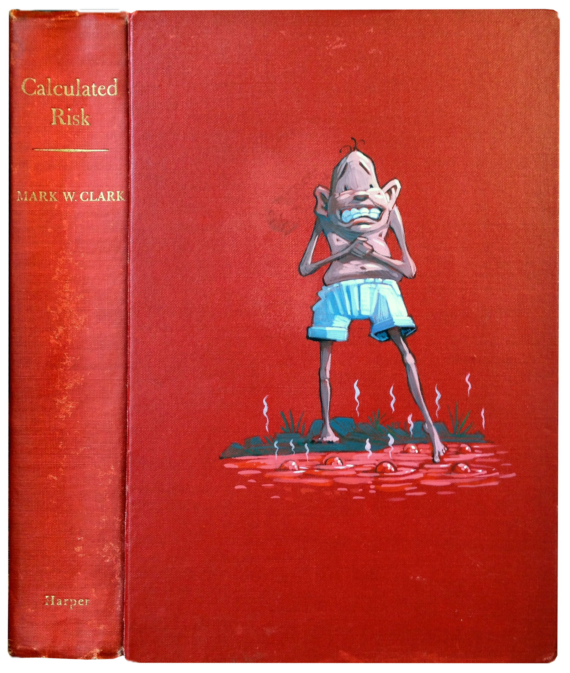 Calculated Risk • 6" wide, in a 9" wide frame. Oil on a book cover, 2015. $200. Buy this painting. 