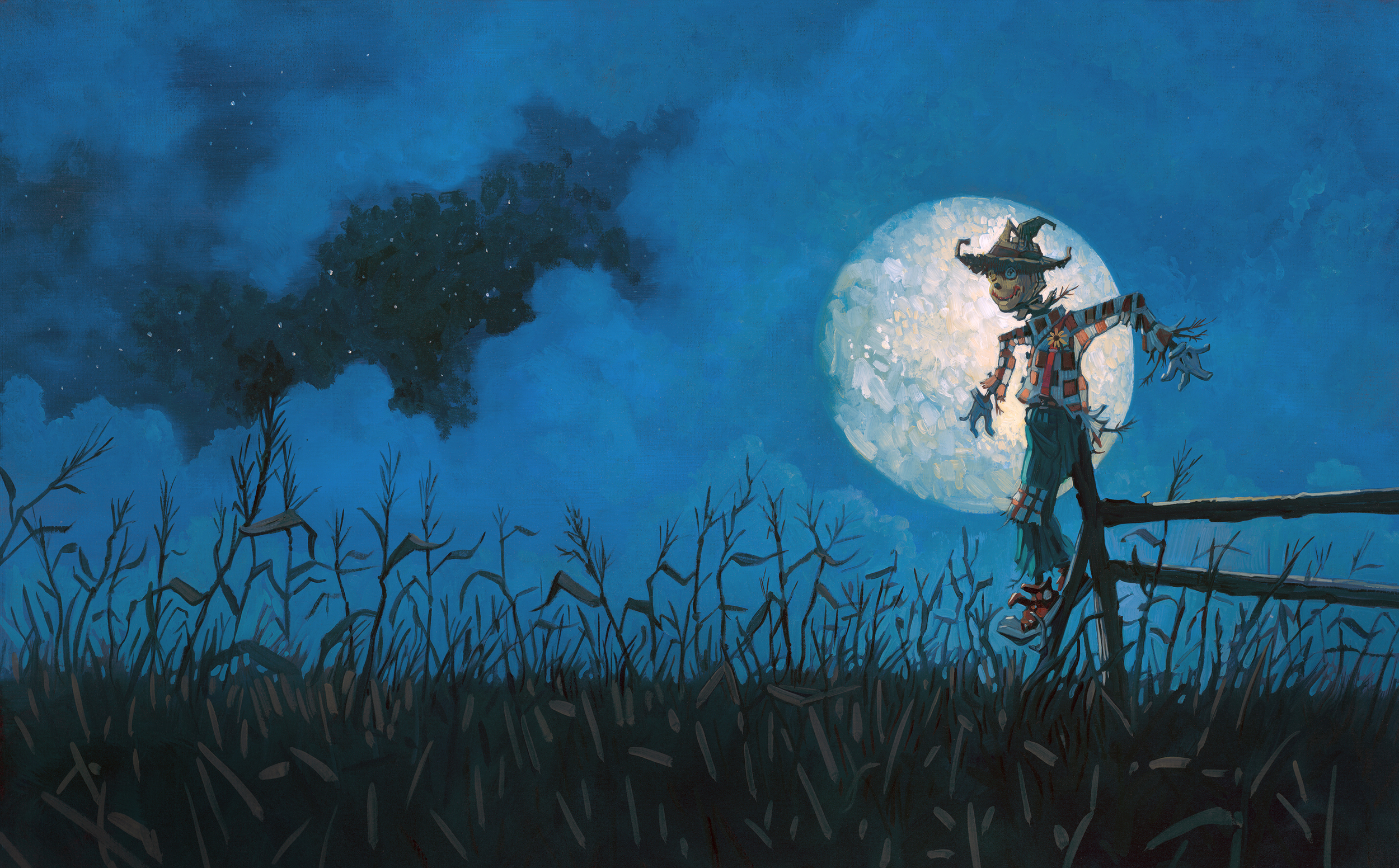 Ending His Day Shift • 25" wide. Oil on illustration board, 2014. $700. Buy this painting.