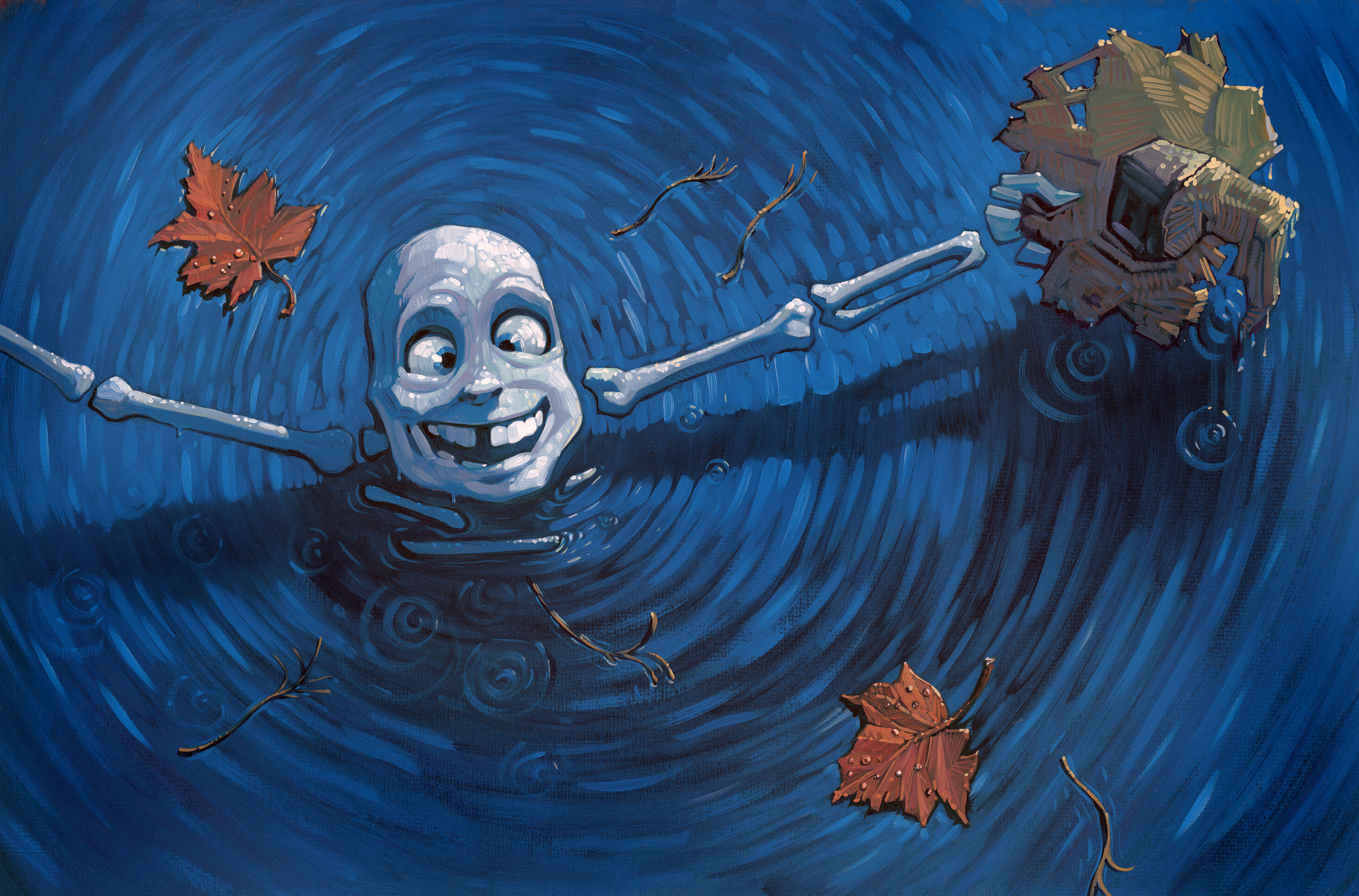 Skinny Dip • 25" wide. Oil on illustration board, 2014. $500. Buy this painting.