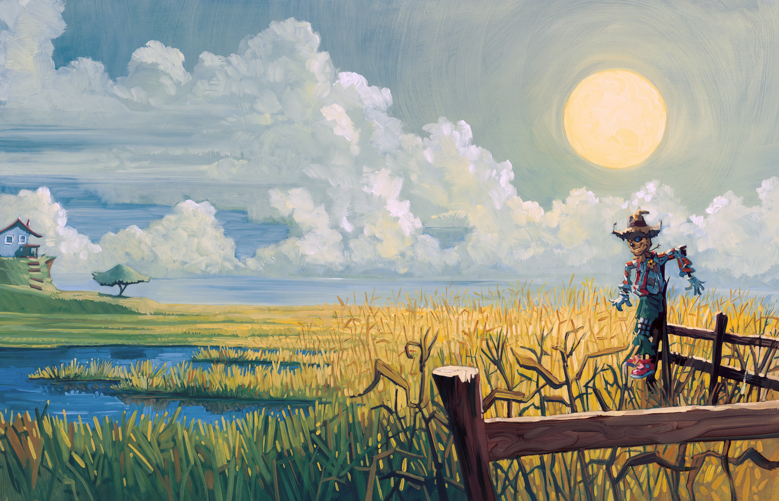 Back to Work • 25" wide. Oil on illustration board, 2014. $600. Buy this painting.