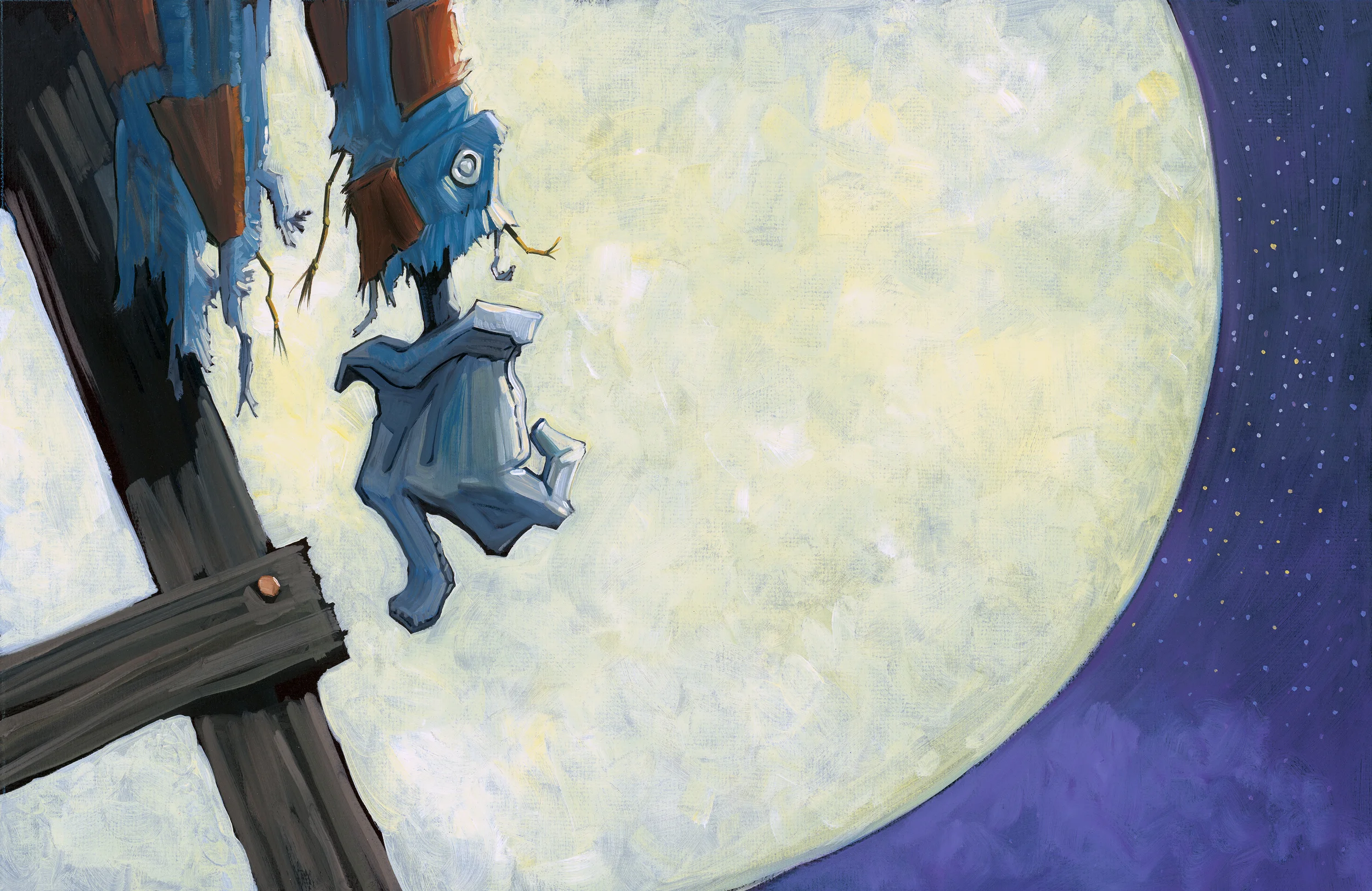 Twitching Finger • 25" wide. Oil on illustration board, 2014. $600. Buy this painting.