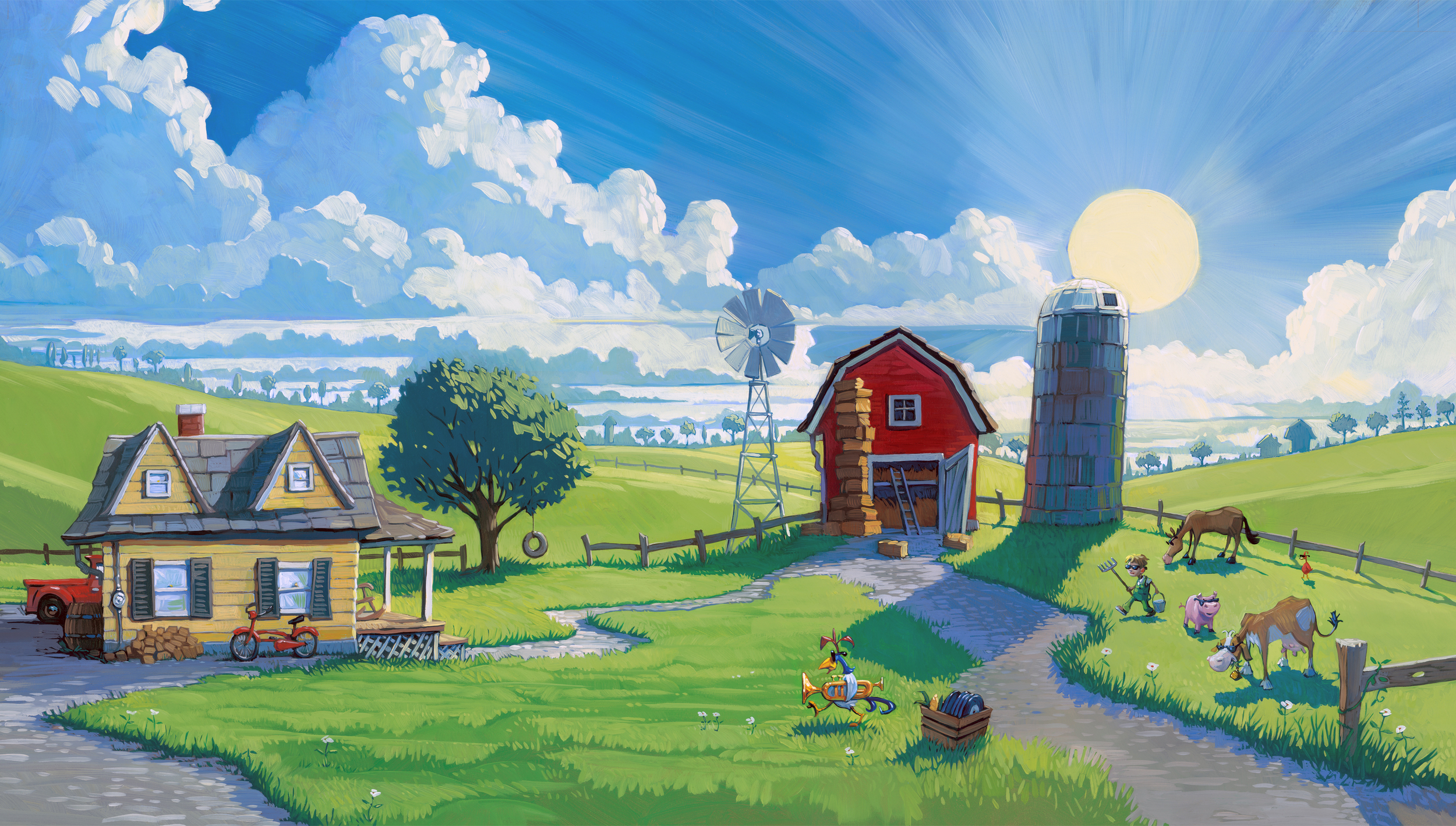 Sunup! • 25" wide. Oil on illustration board, 2014. $700. Buy this painting.