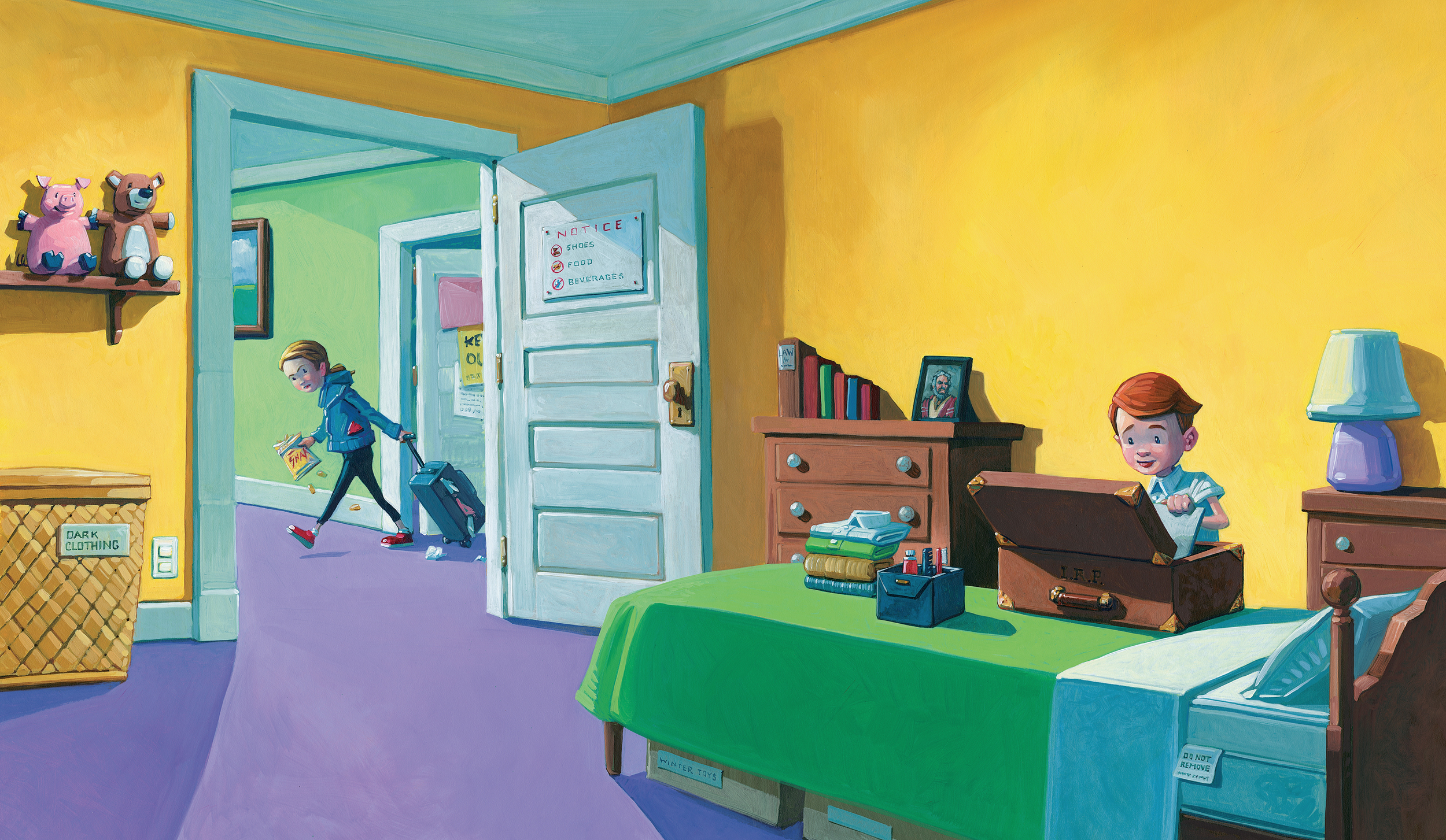 Ian's Room • 25" wide. Oil on illustration board, 2014. $700. Buy this painting.