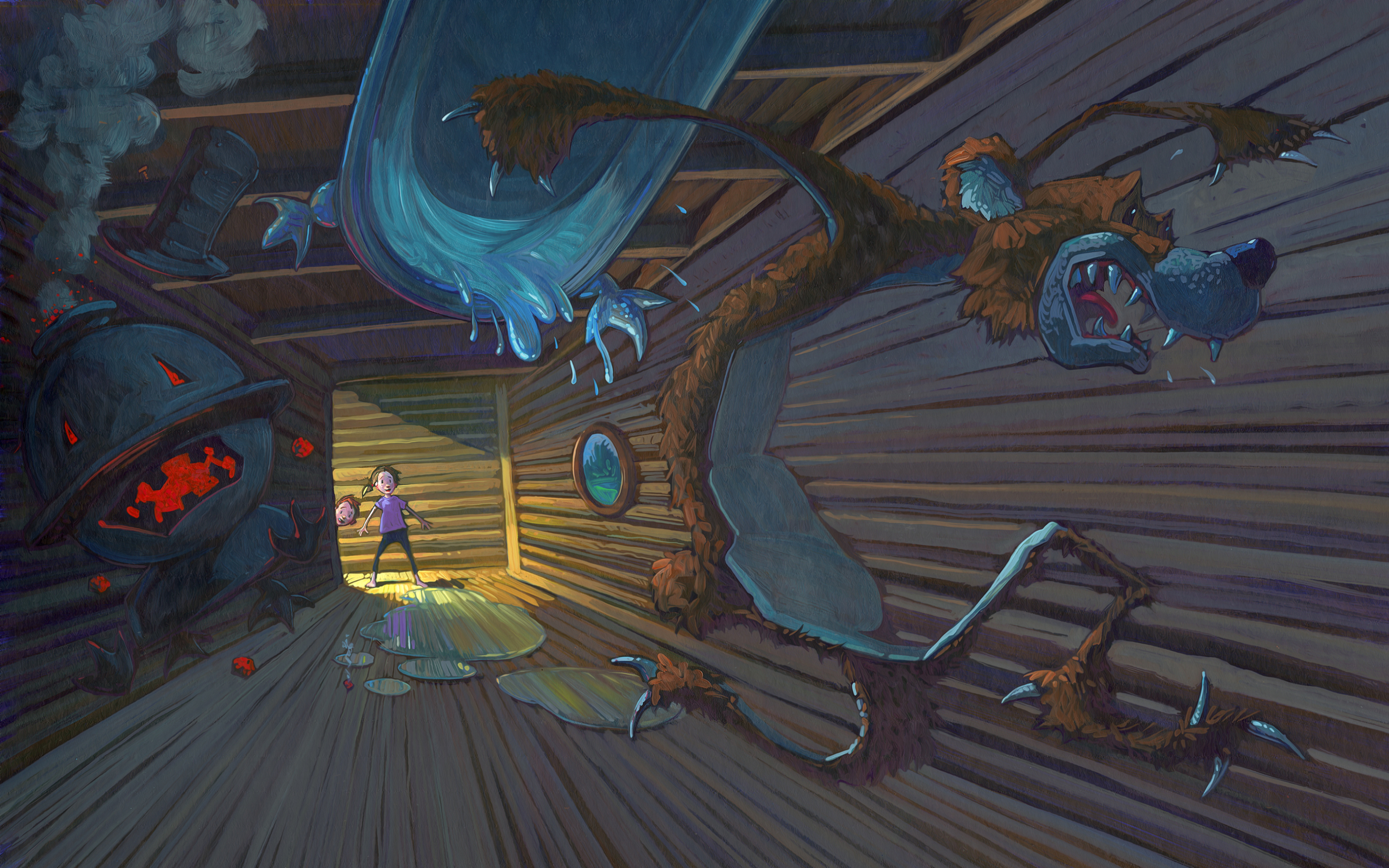Pinched! • 25" wide. Oil on illustration board, 2015. $600. Buy this painting.