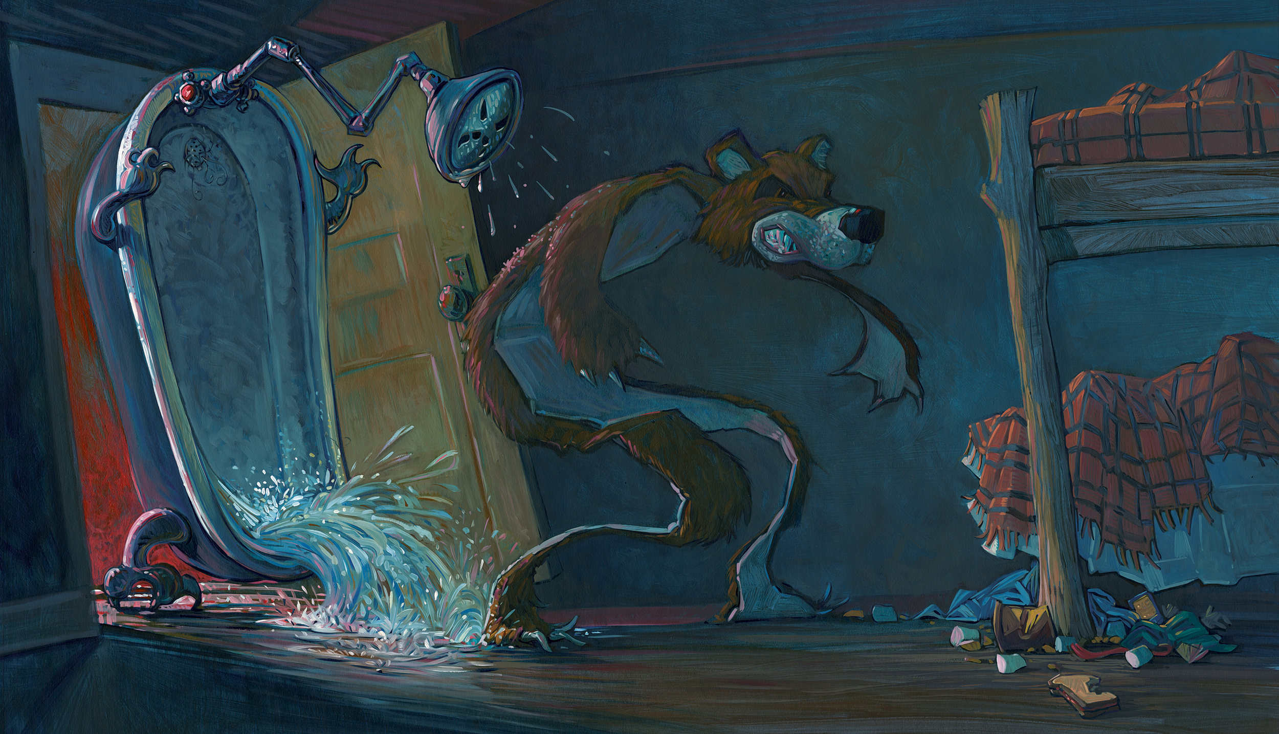 Night Terror • 25" wide. Oil on illustration board, 2015. $700. Buy this painting.