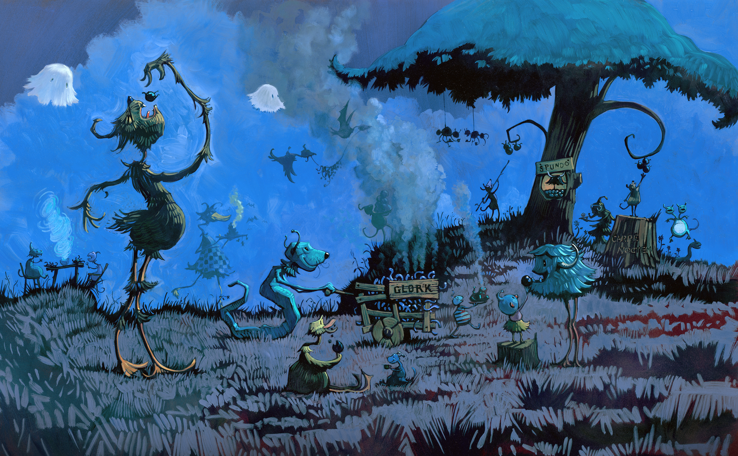 Beast Feast • 25" wide. Oil on illustration board, 2014. $800. Buy this painting.