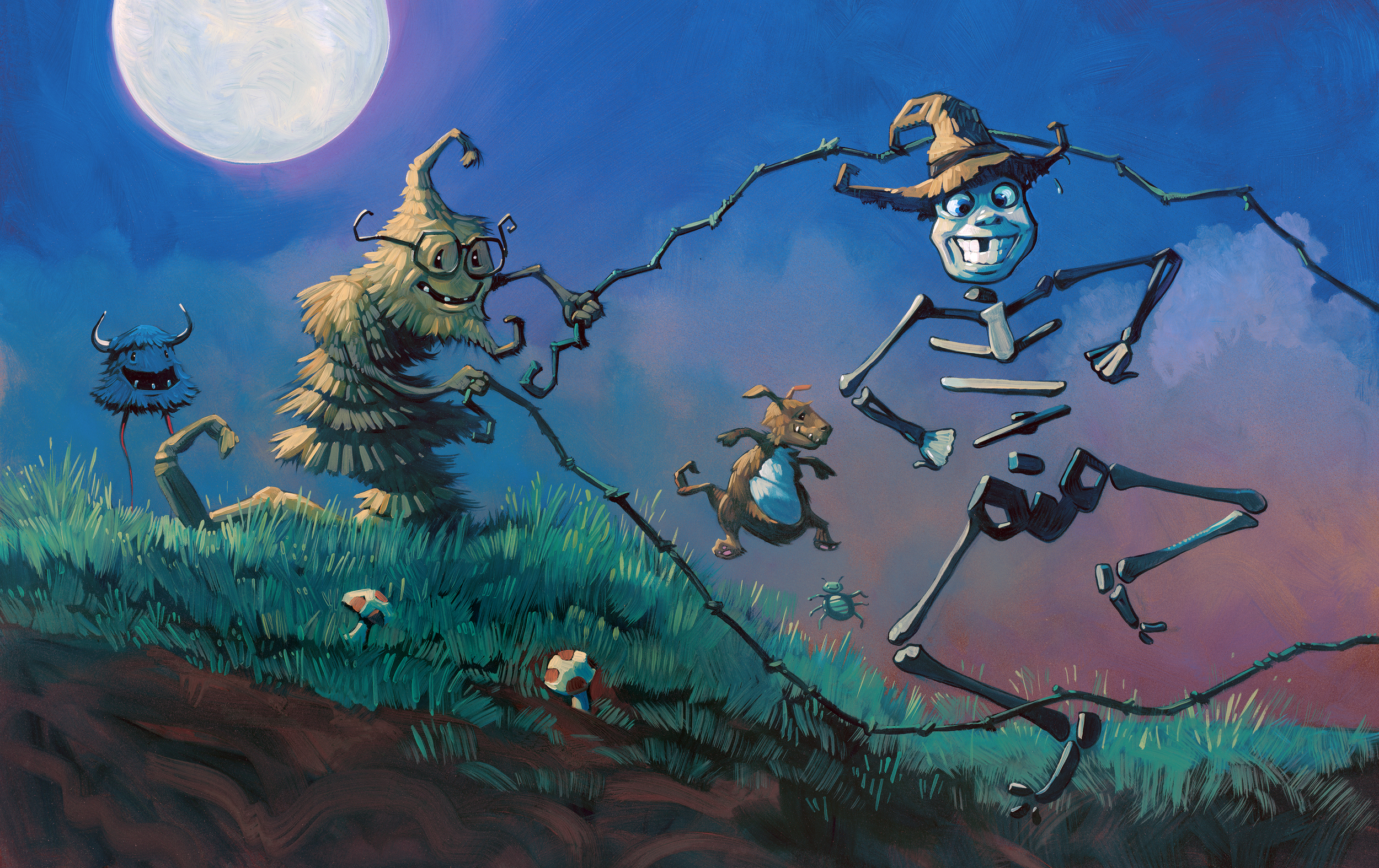 Jumping Rope • 25" wide. Oil on illustration board, 2014. $500. Buy this painting.