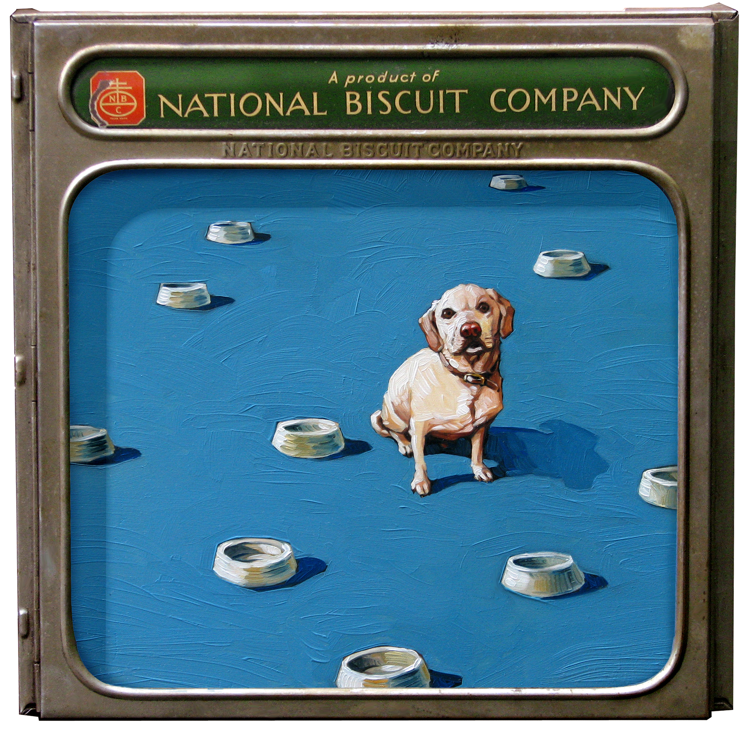 Biscuit • This sweet dog was always hungry. An antique biscuit display case made the perfect frame.
