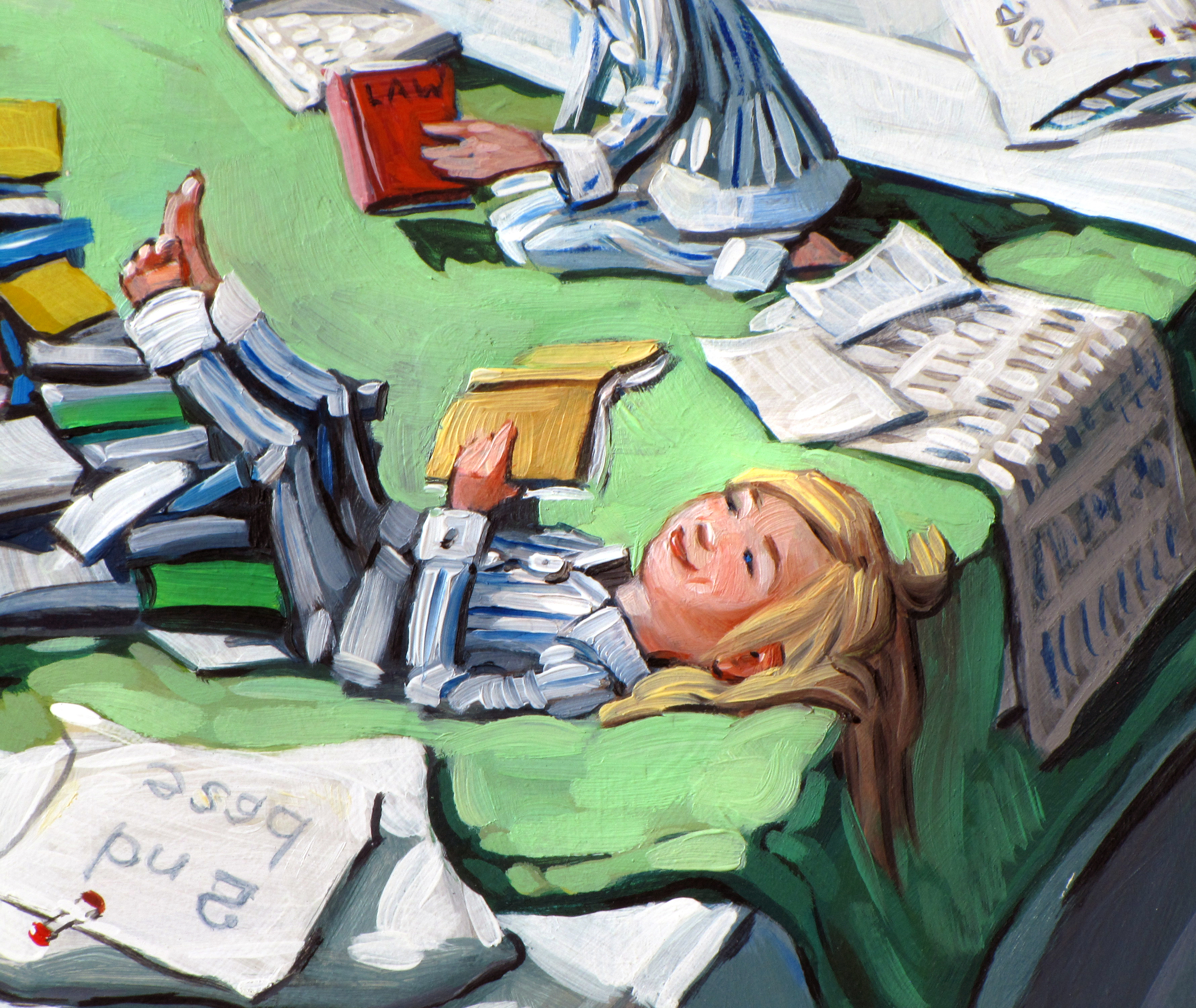 A detail from Brownstone Bed . The oldest daughter loved to read.