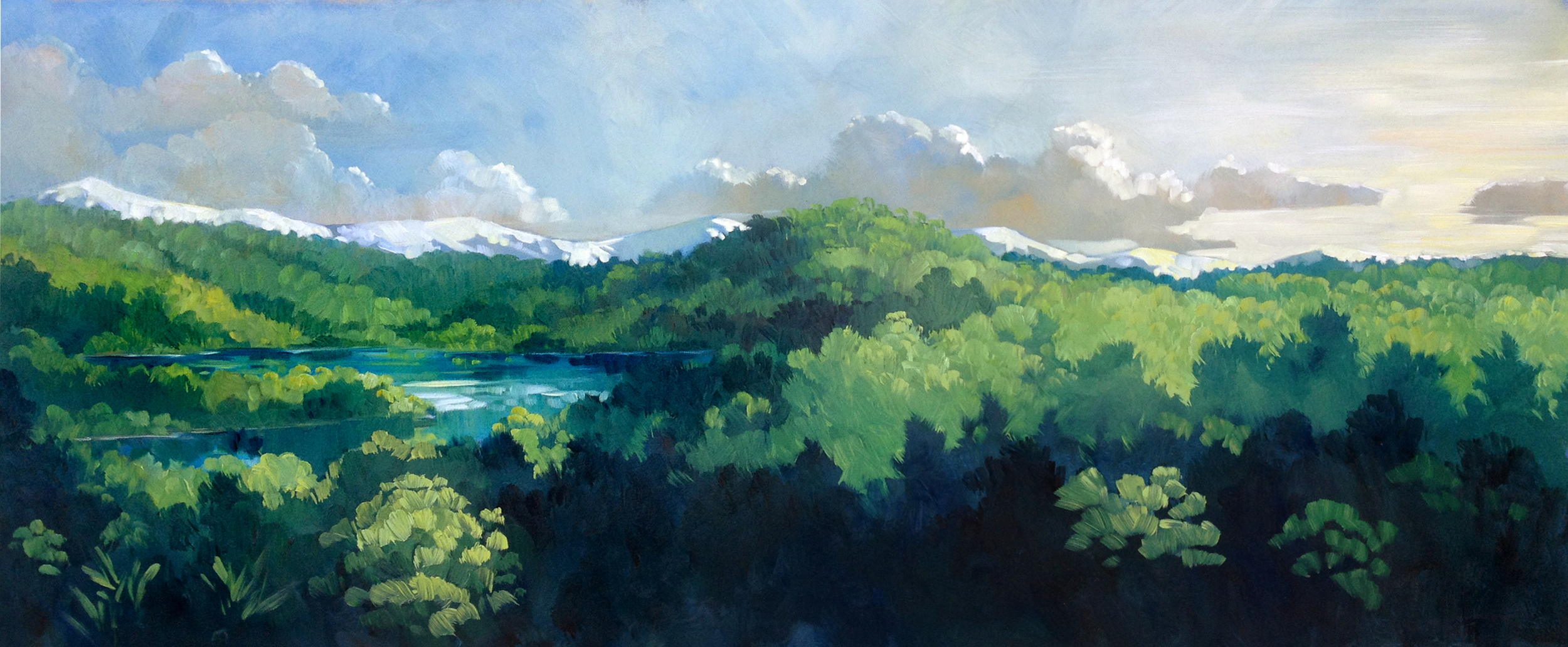 A background painting of a forest on a lost island.