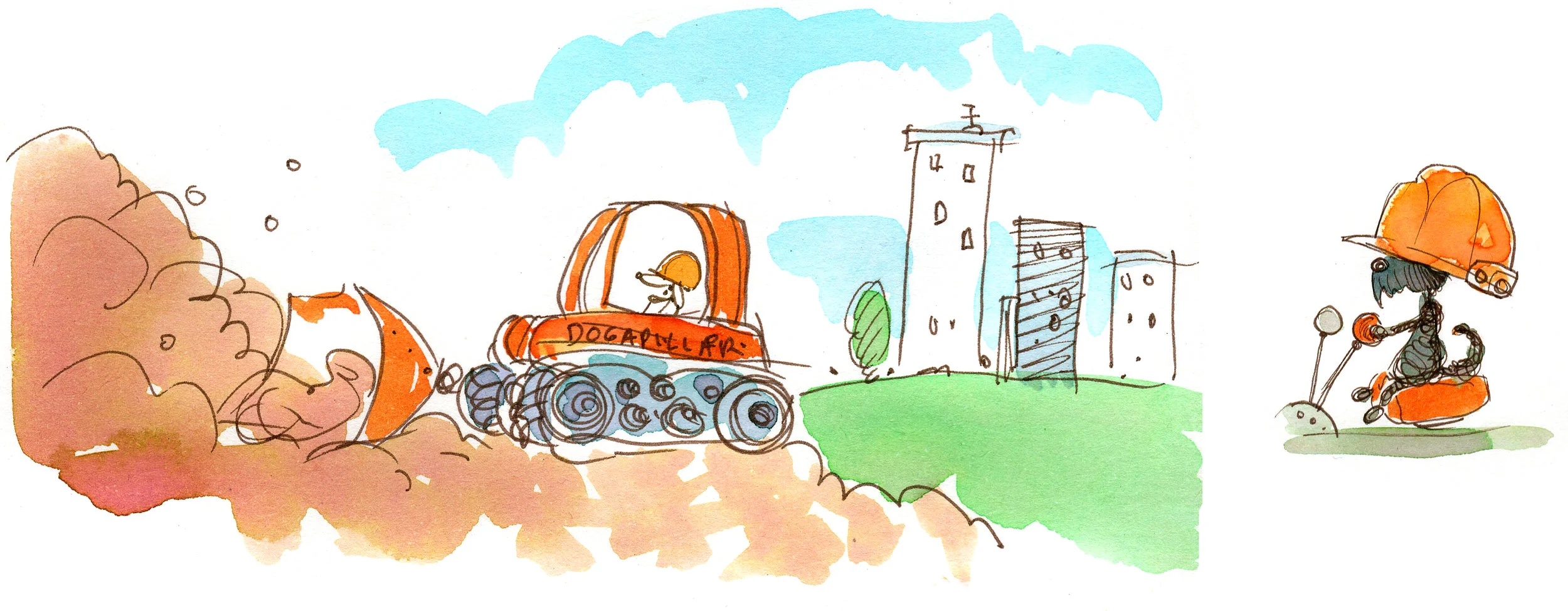 Very early studies of Doug. I was originally wondering if he could operate heavy equipment, but that seemed to complicate things for no good reason.