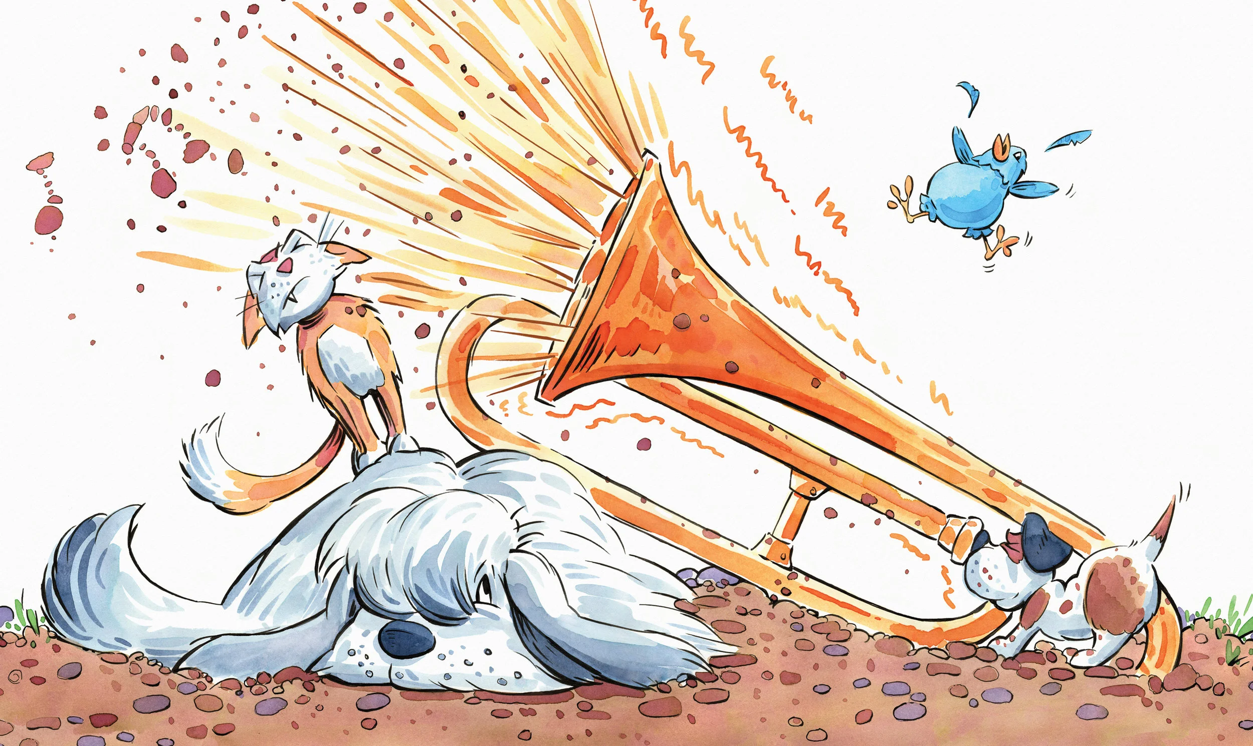 Trombone! • Pen and watercolor on paper