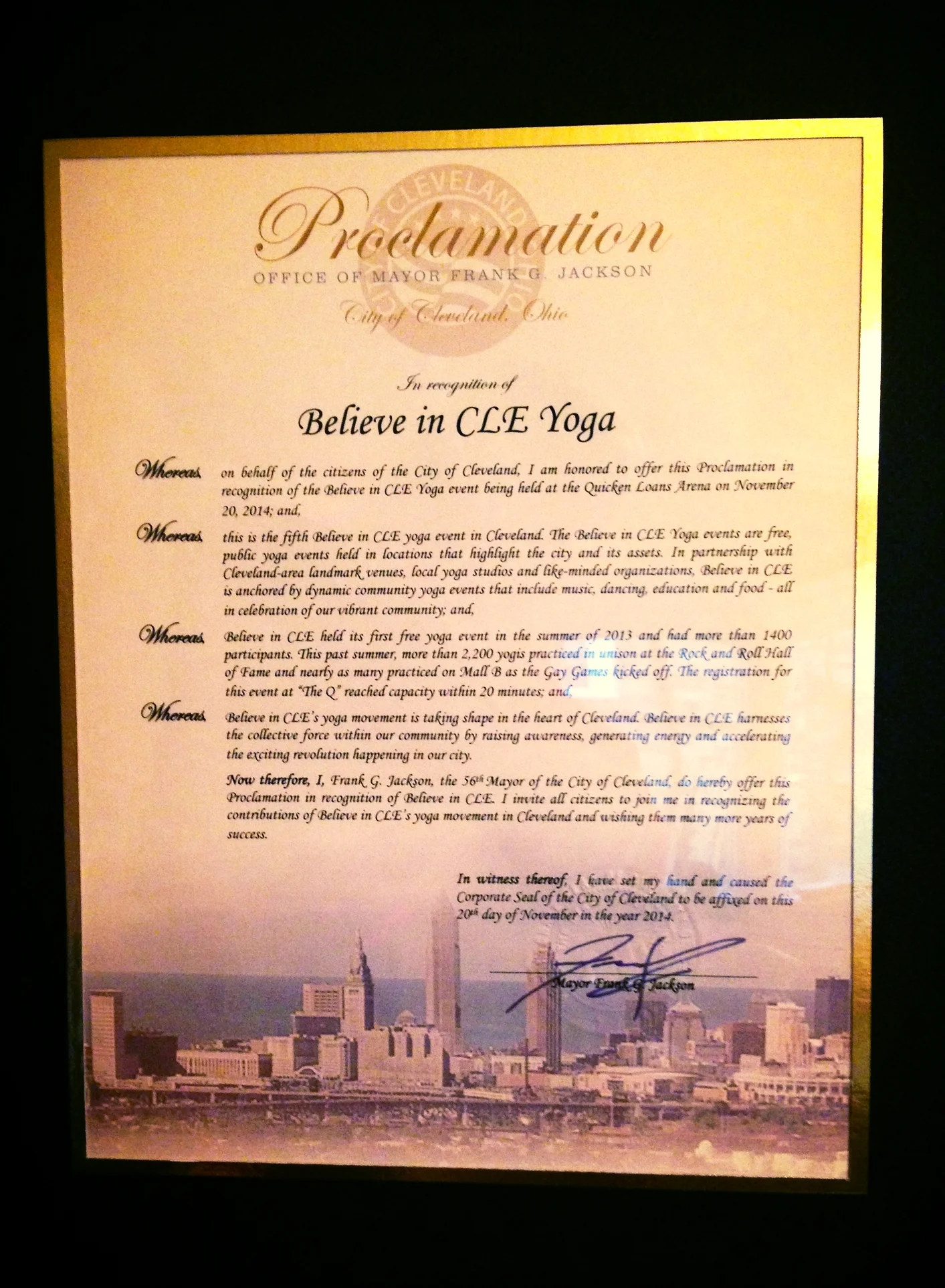 Believe in CLE Receives a Proclamation of Recognition from Mayor Jackson