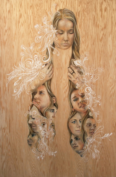   We are all Here I , 2013  Oil, graphite and calligraphy ink on wood panel 