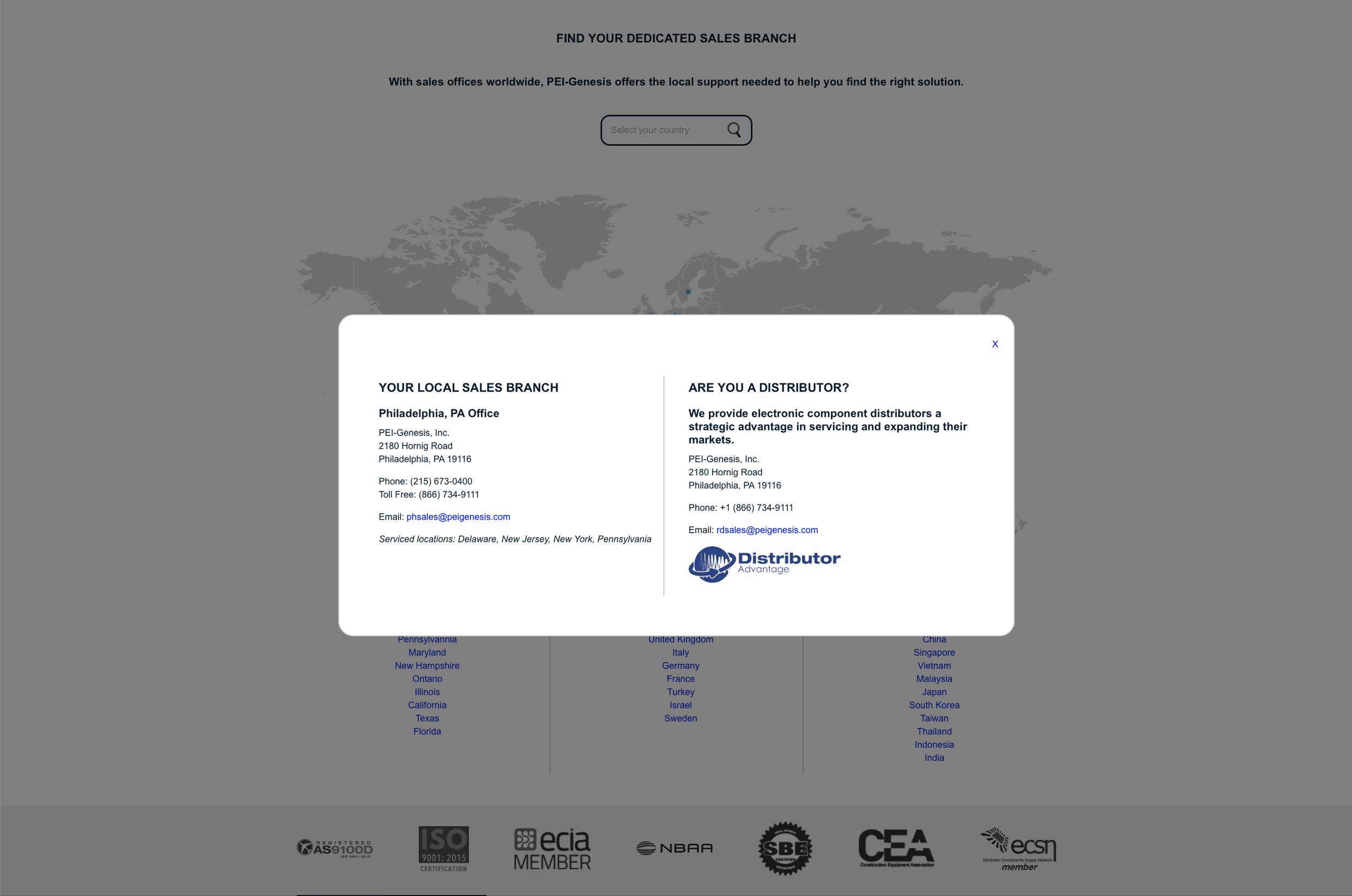 Contact Us Landing Page - Location Pop Up
