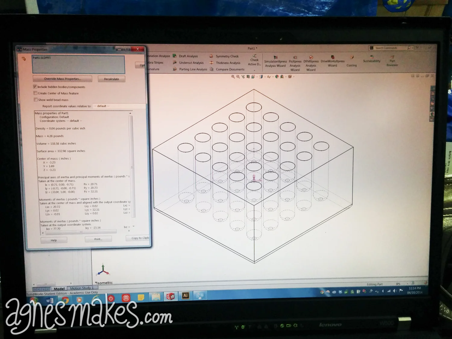 Using SolidWorks I was able to sketch my mold and determine the exact volume of silicone required for the mold, in addition to calculating how much resin was required to cast each peg. This was a huge help in estimating how much material to purchase