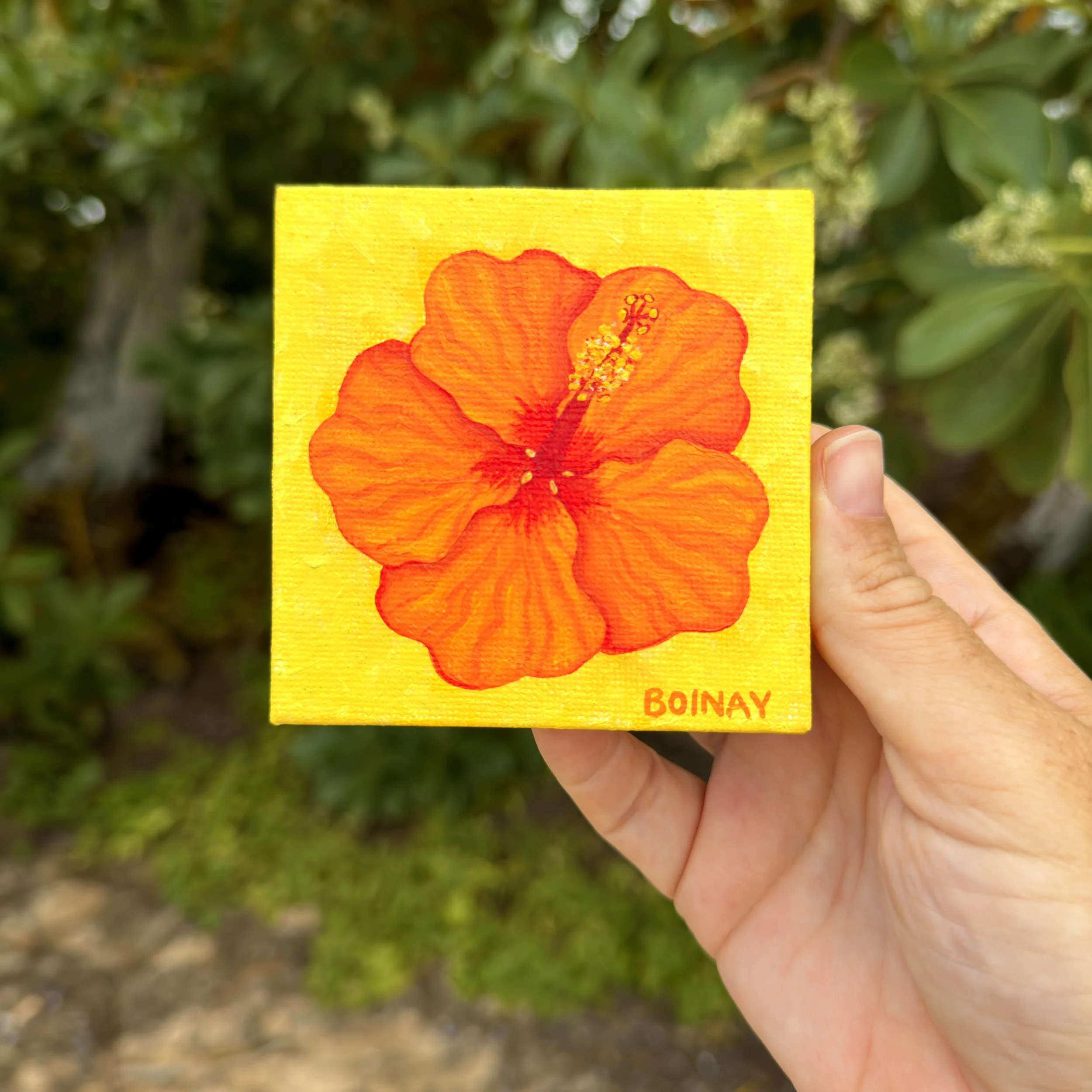 New! Mini Canvas: Yellow + Orange Hibiscus