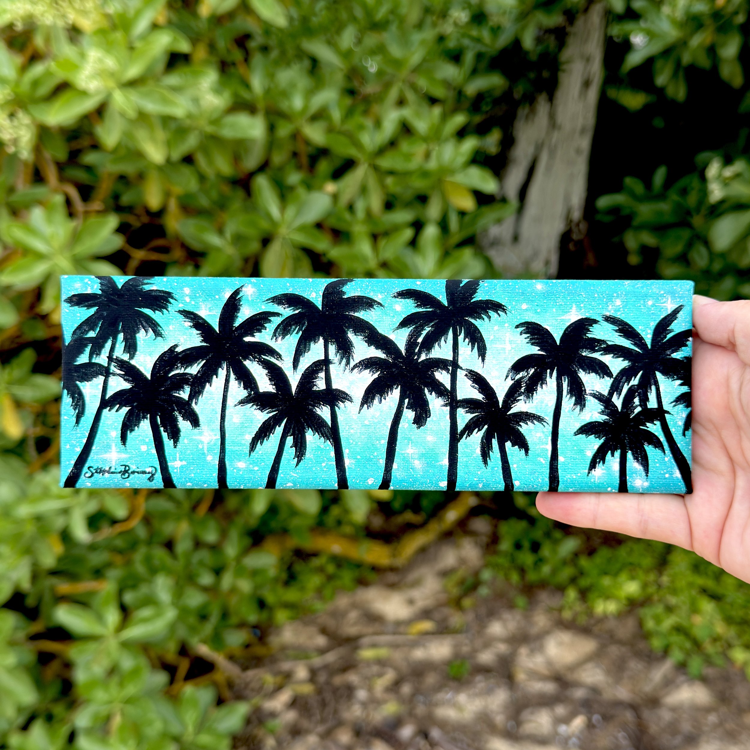 New! Starry Night Sky Palms + Aqua Canvas