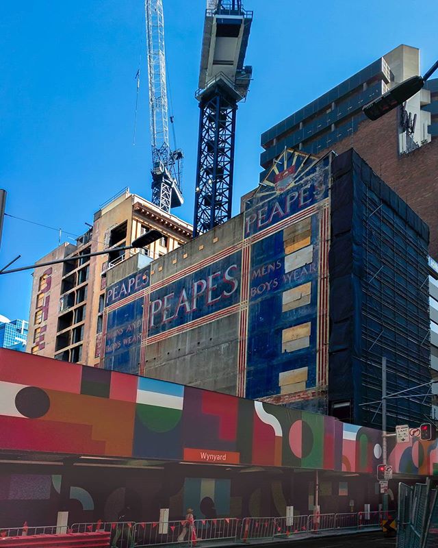 They knocking down old tower block at the Old Menzies Hotel at Sydney CBD and behind that building, there was(is) an Old advertising belong to PEAPES department store. I heard the painting is more than 50 years old and the companion tower covered the