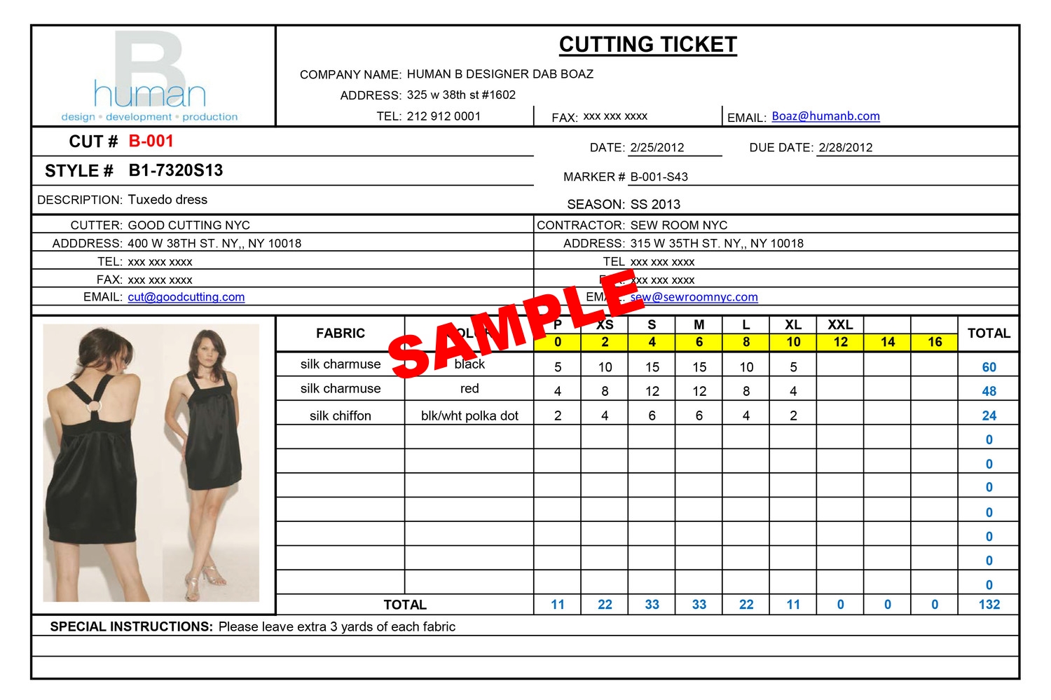 Cutting Ticket Form — Fashion Business Solutions Human B