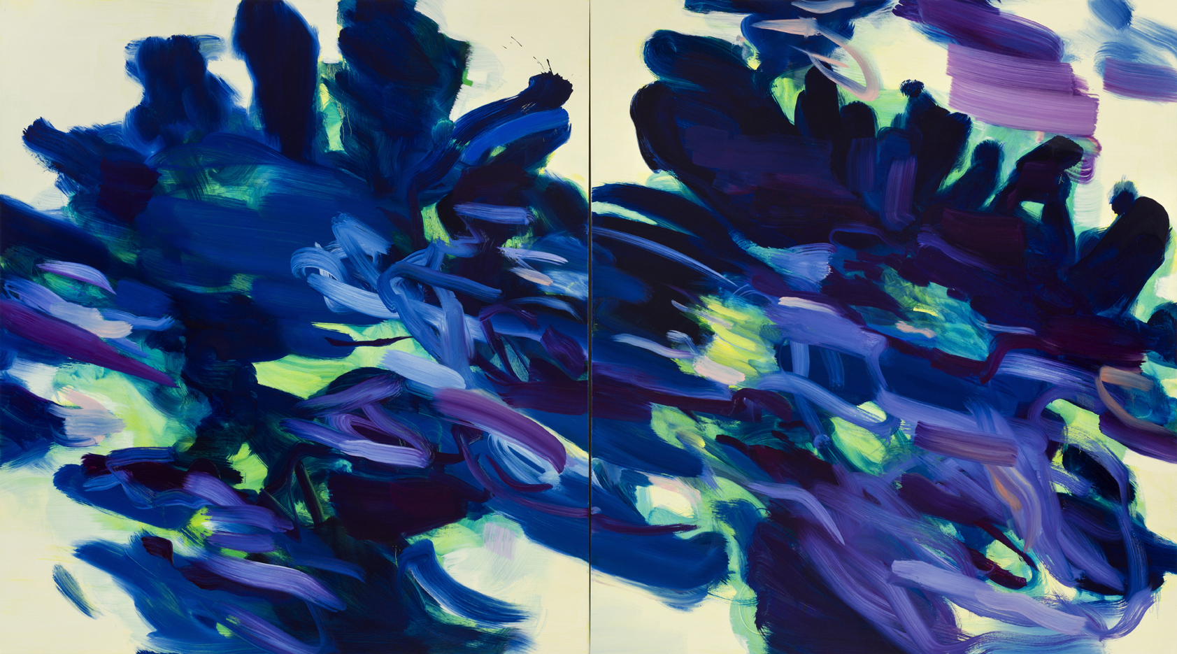  Unfurling  (Delft Blue)  2018  Oil on canvas  127 x 229cm  (Diptych) 