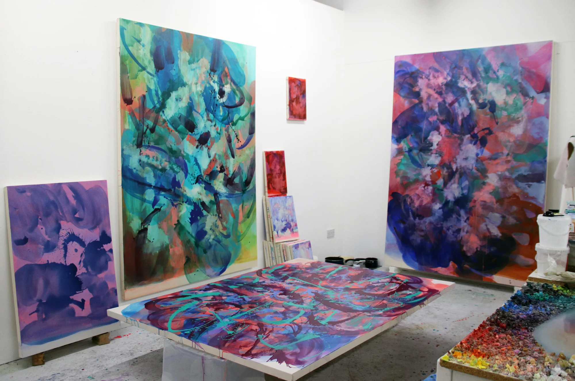 Distemper paintings Studio shot work in progress 2019