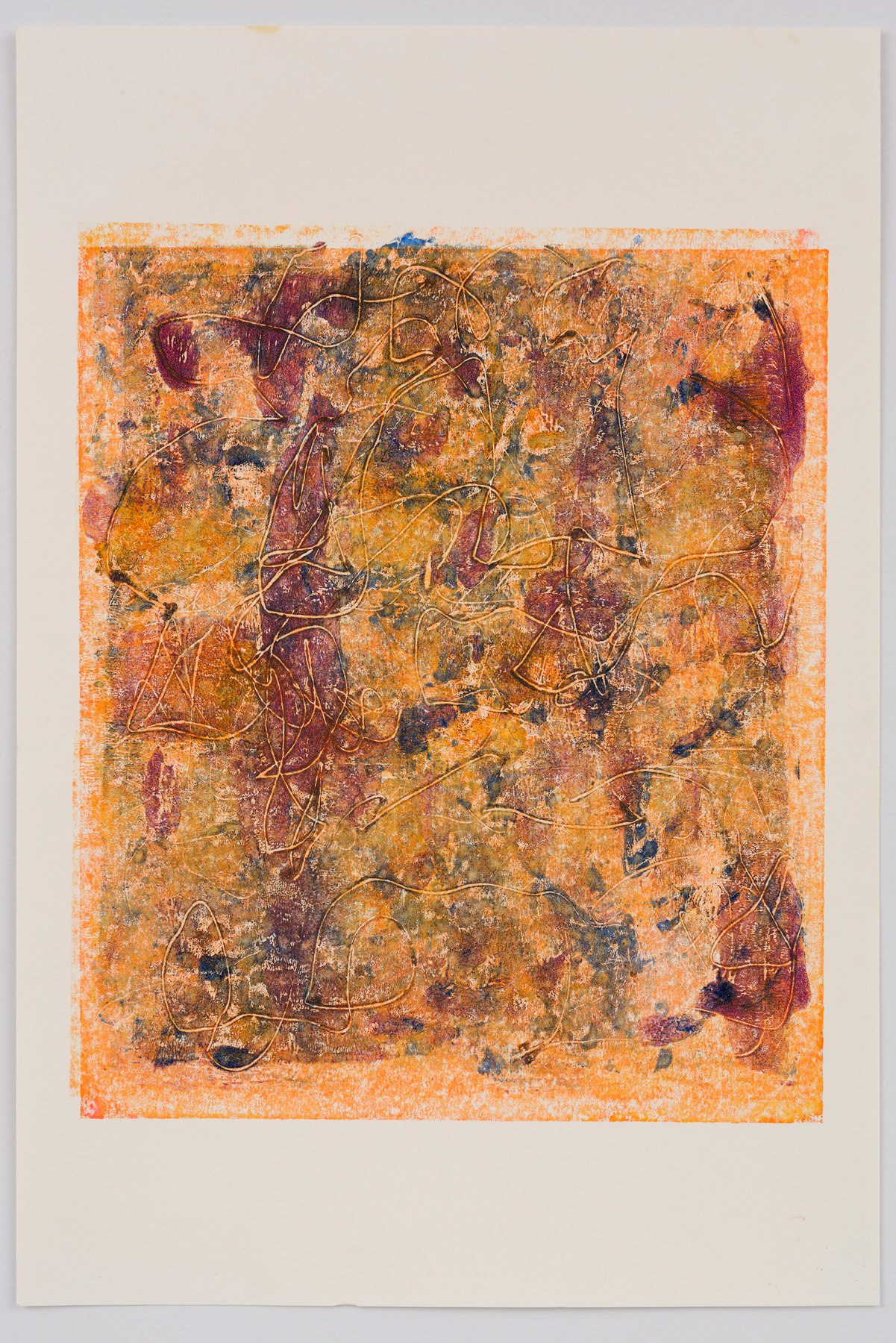  Untitled (ochre-orange-purple)   2022   Oil on hot pressed Saunders Waterford paper   Paper size: 51 x 34 cm, Print size: 32 x 28 cm   Monoprint (one of one)  