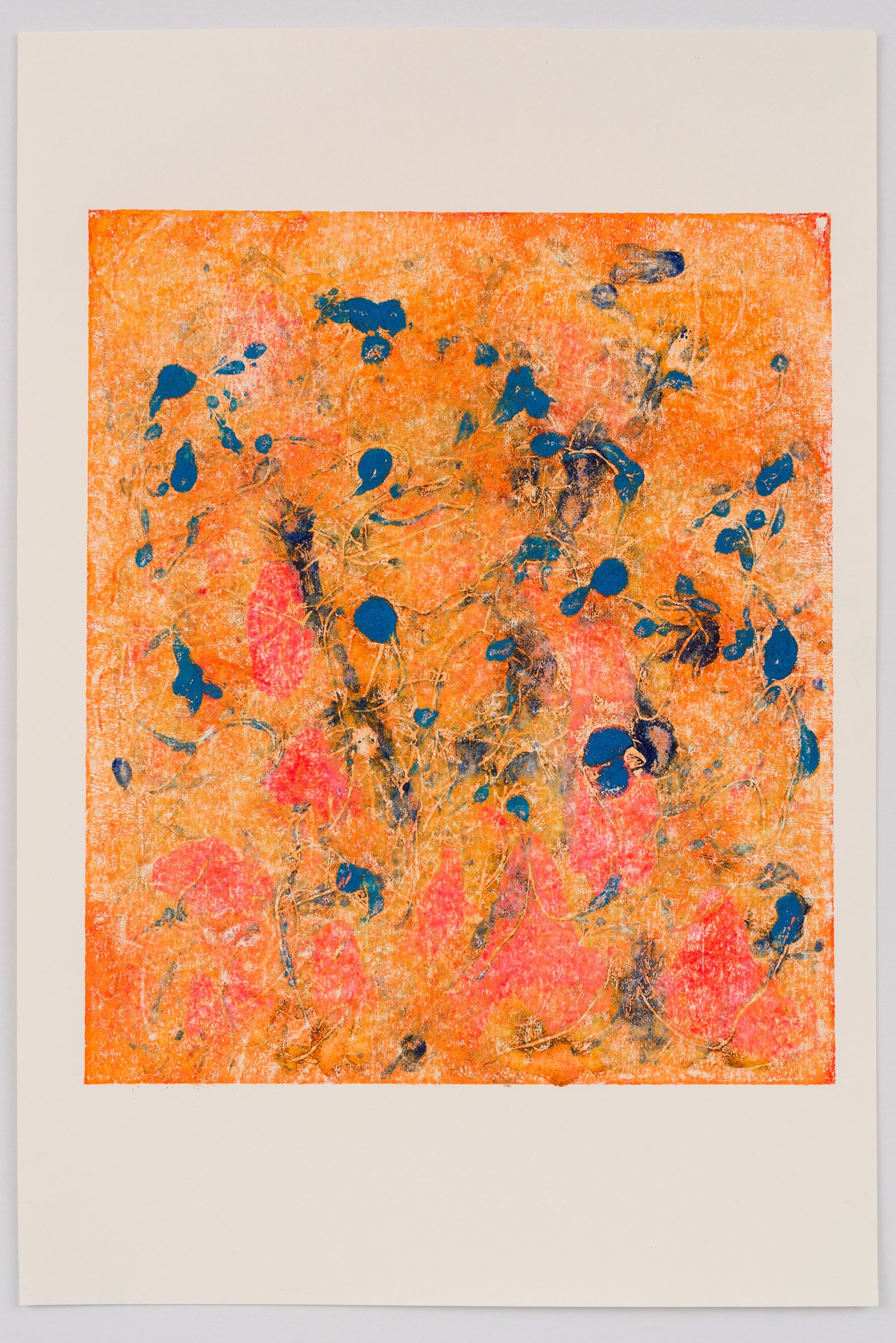  Untitled (orange-blue-pink)   2022   Oil on hot pressed Saunders Waterford paper   Paper size: 51 x 34 cm, Print size: 32 x 28 cm   Monoprint (one of one)  