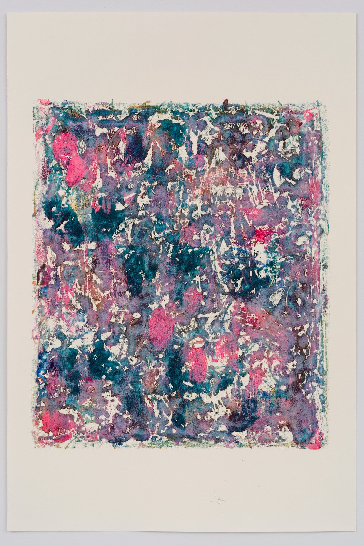  Untitled (pink-purple-phalo)   2022   Oil on hot pressed Saunders Waterford paper   Paper size: 51 x 34 cm, Print size: 32 x 28 cm   Monoprint (one of one)  