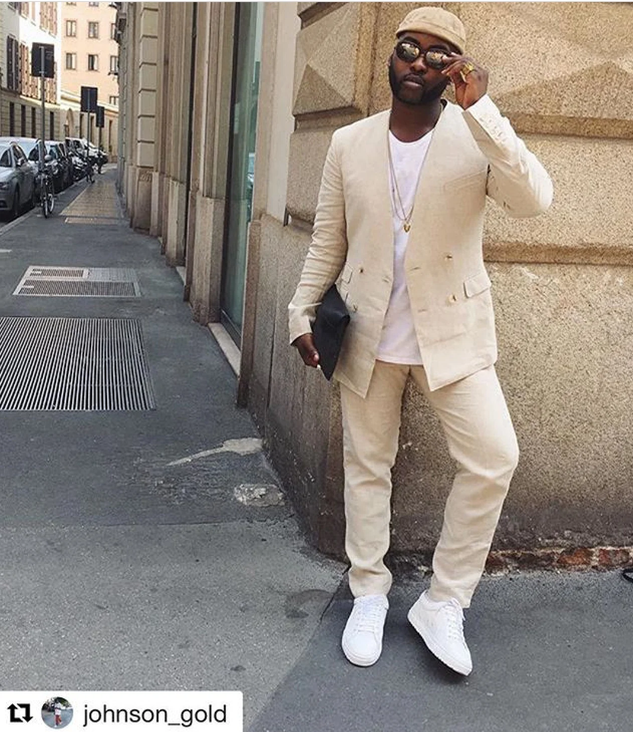 Johnson Gold from @pause_online in his statement SS17 GANDHUM linen suit
