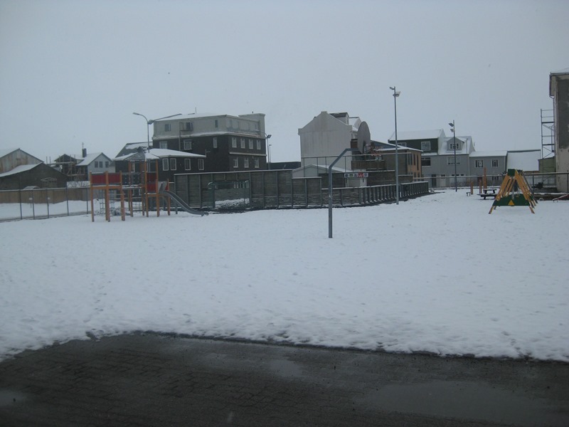 We took a picture today of the kids playground, we have had snow today.
