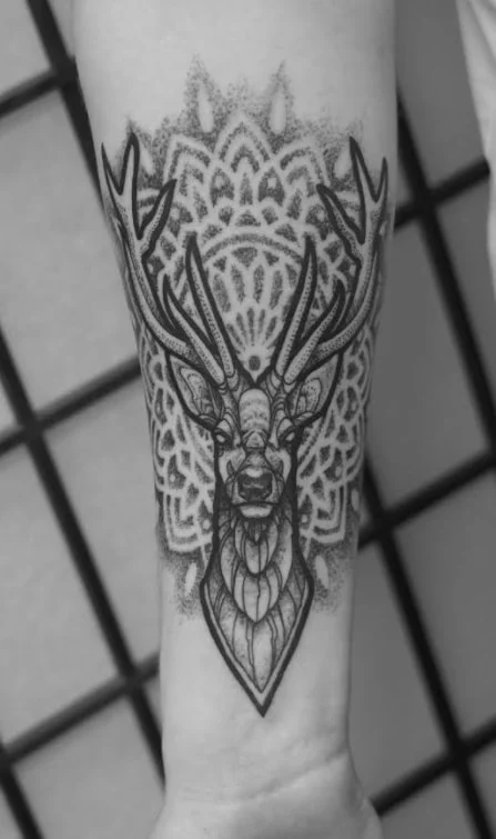 Geometric Stag & Mandala by Wayne at Grace Tattoo West London