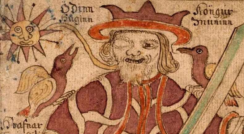 Odin with his two ravens, Thought and Memory.