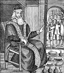 Image from an anonymous pamphlet showing Father Christmas on trial.