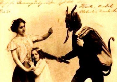 With tongue lolling out, Krampus thirsts for the blood of bad children.