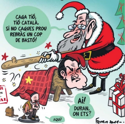 A cartoon featuring both a Caga Tio and a Caganer figure.